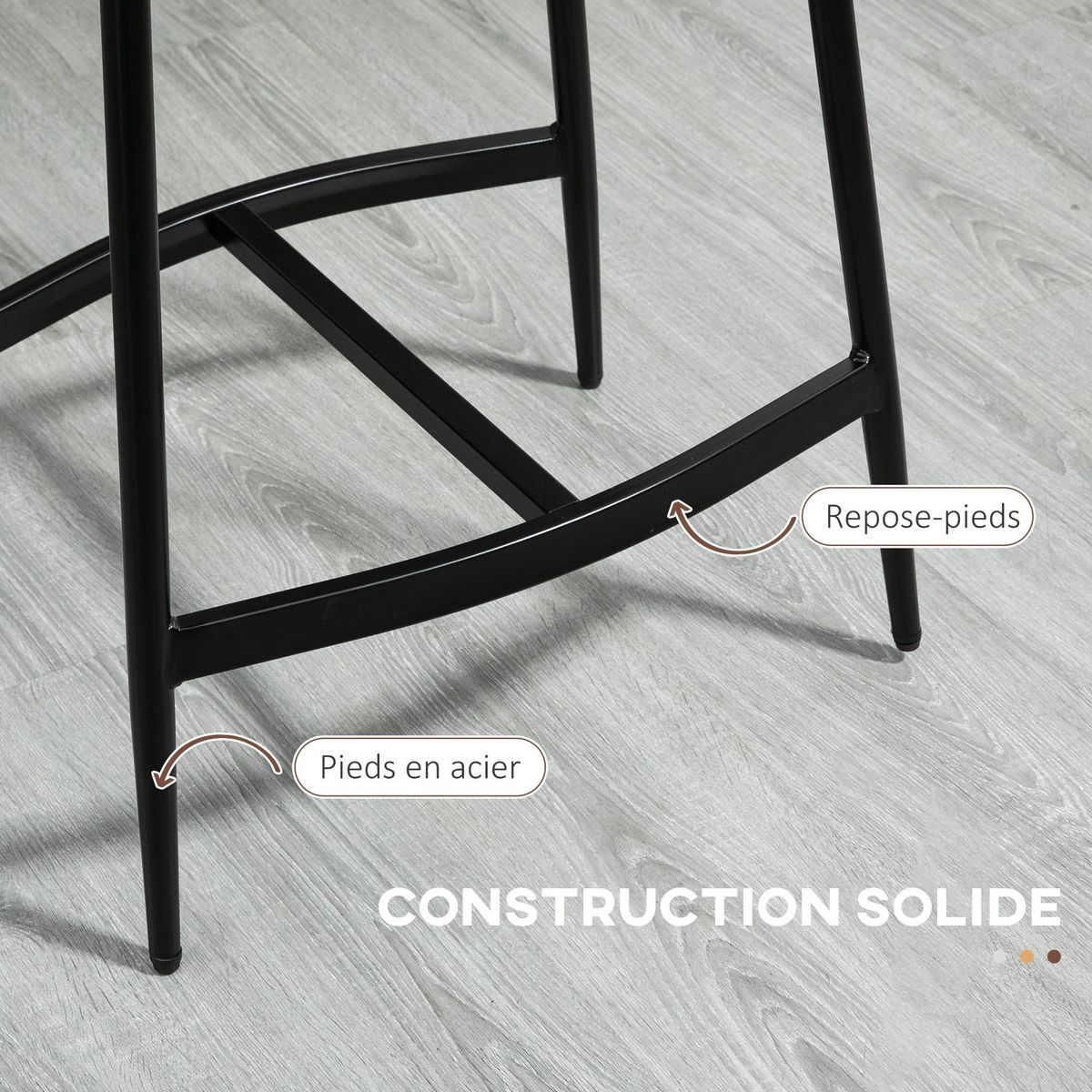 HOMCOM Lot de 2 tabourets de bar Vintage avec repose-pied piètement acier noir assise incurvée tissu marron effet vieilli