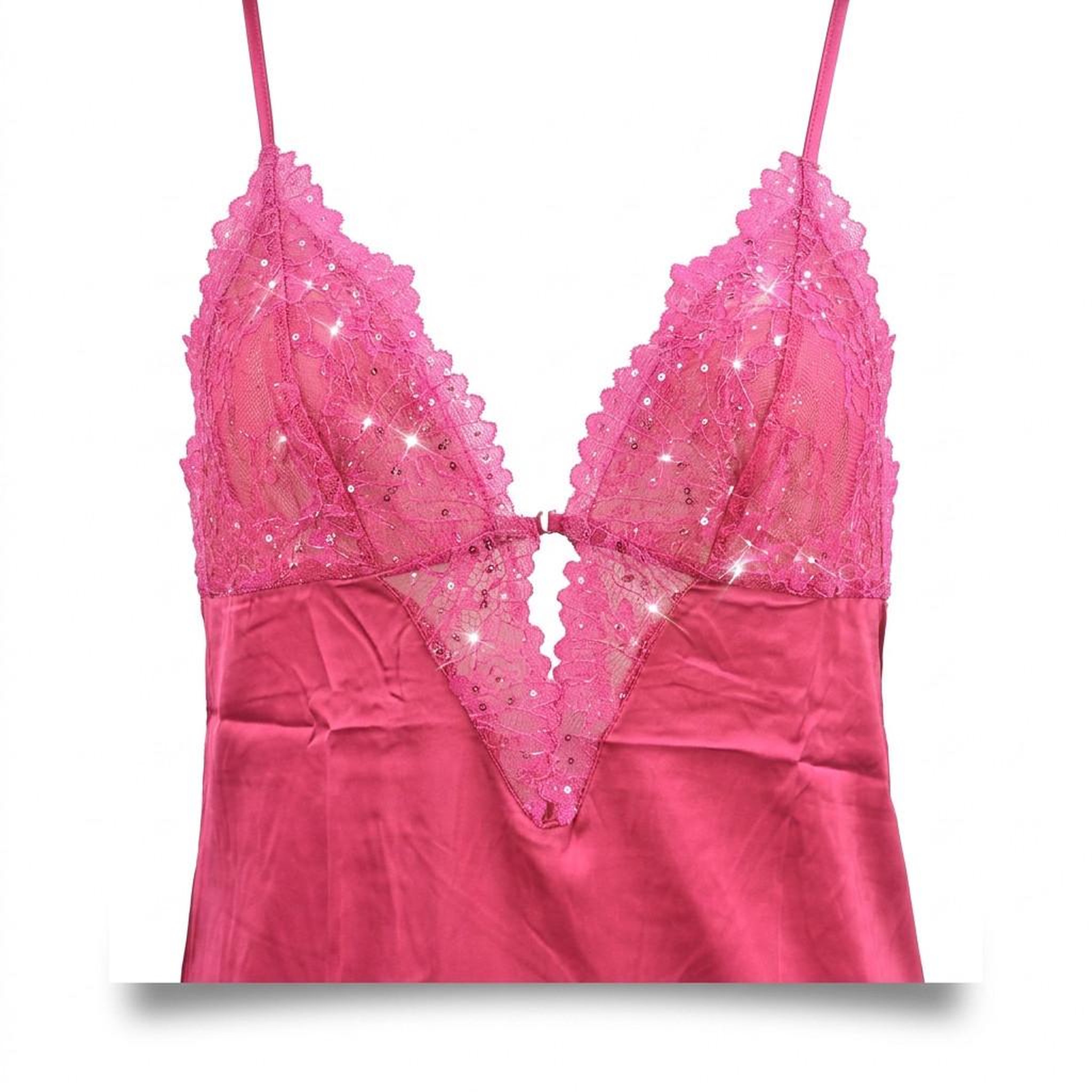 Voir la diapositive 3 : OZABI OZABI Nuisette et Kimono Femme Satin Effet Soie Dentelle Pailletée