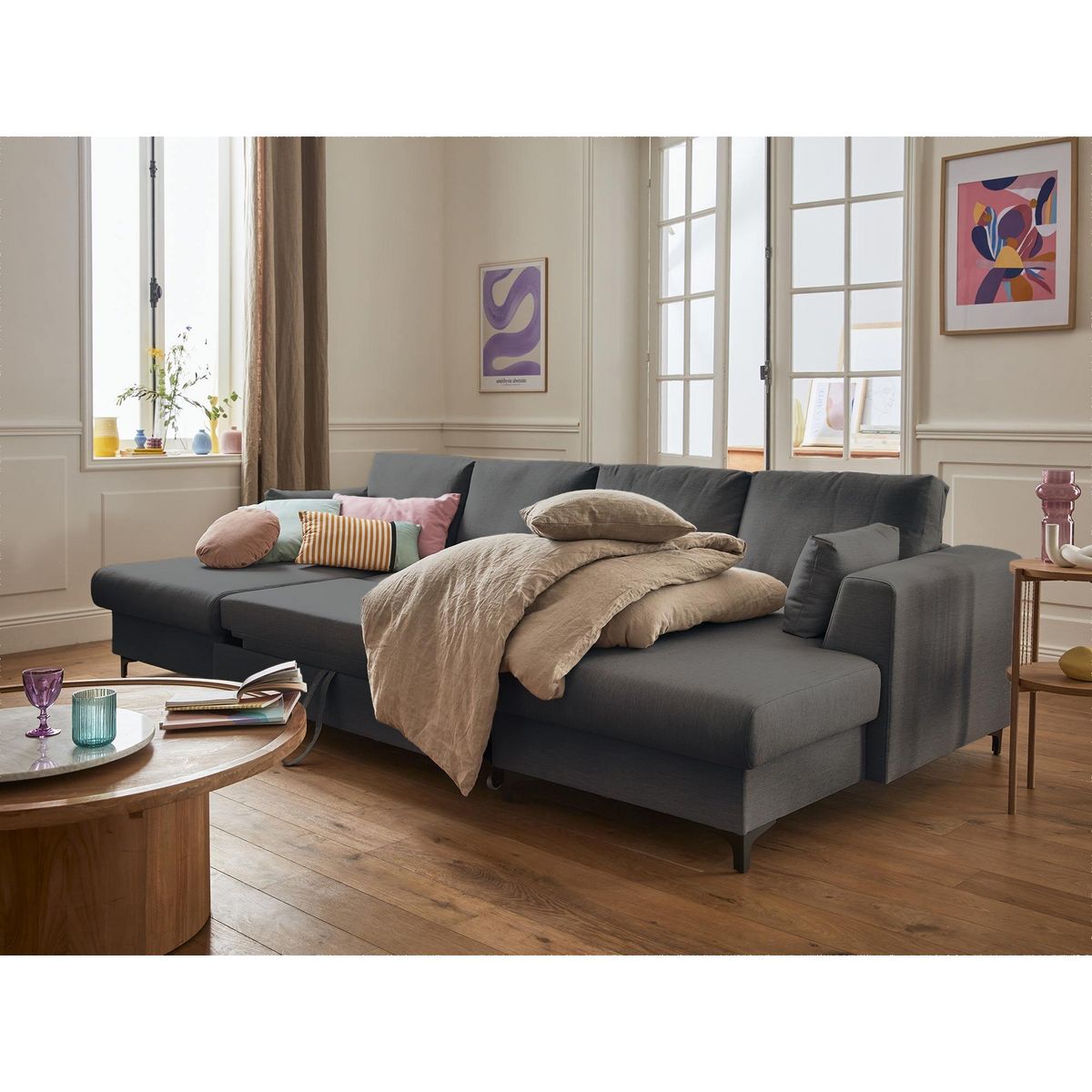 LISA DESIGN Tala - canapé panoramique en u - 7 places - convertible avec coffre - en tissu