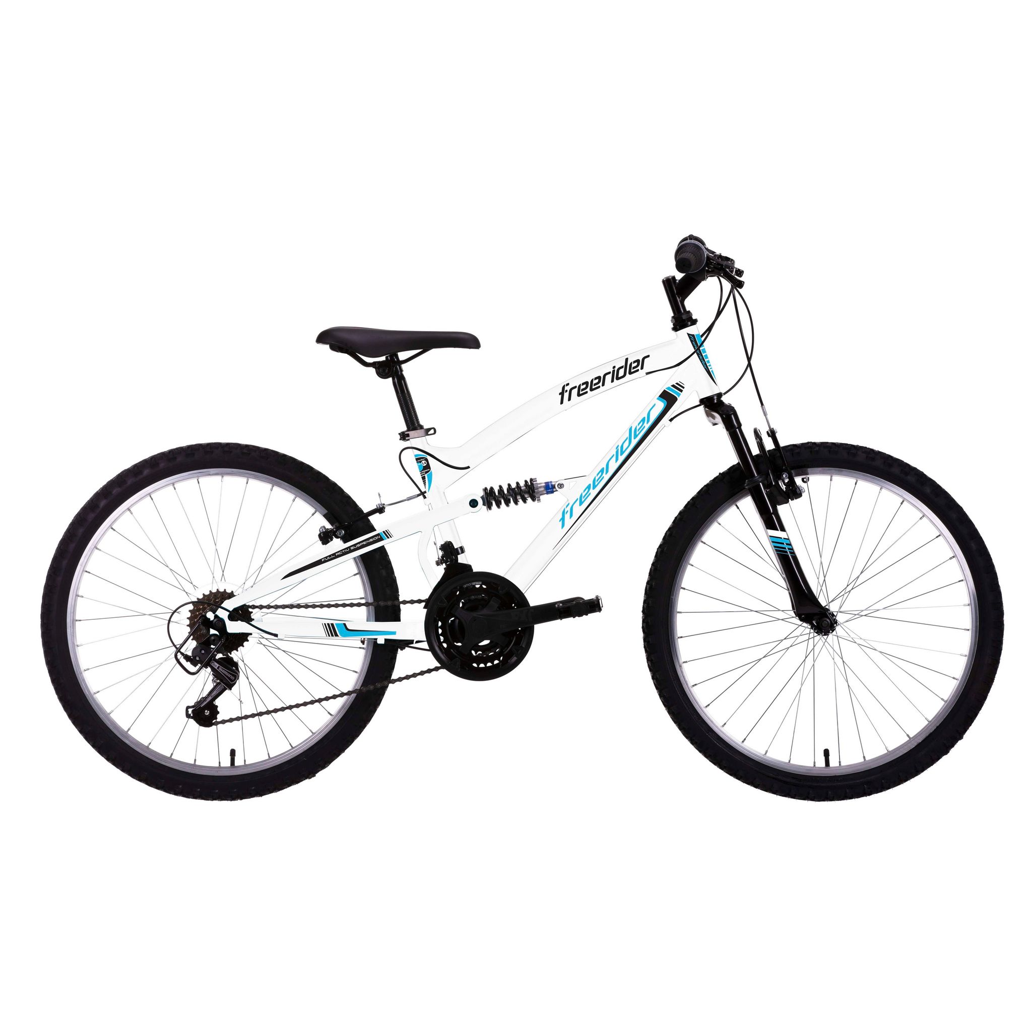 FREERIDER Vélo VTT 24'' Tout Suspendu " Freerider " Mixte pour enfant de taille à partir de 140 cm  - 18 Vitesses Indexées - Fourche télescopique - Dérailleur Shimano - Freins V-Brake et Jantes en aluminium