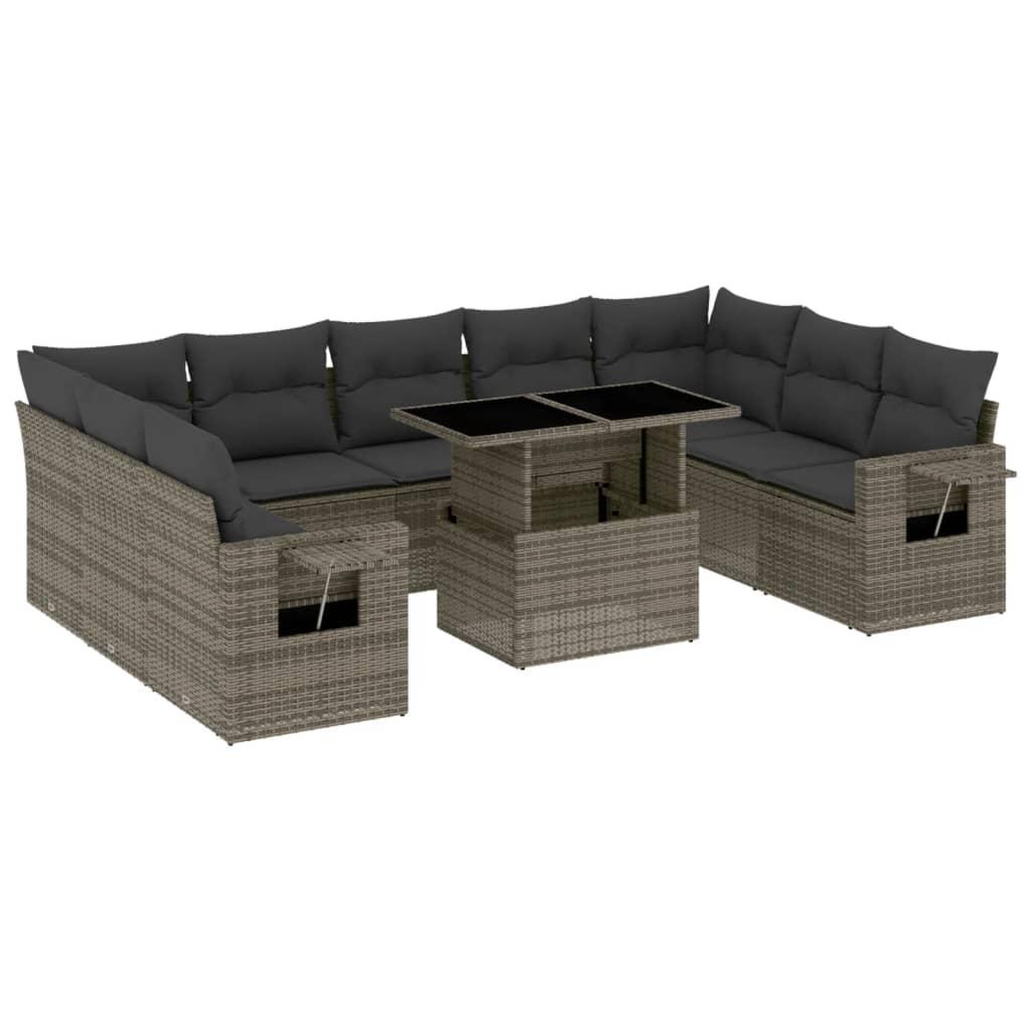 Voir la diapositive 2 : VIDAXL Salon de jardin avec coussins 10 pcs gris resine tressee