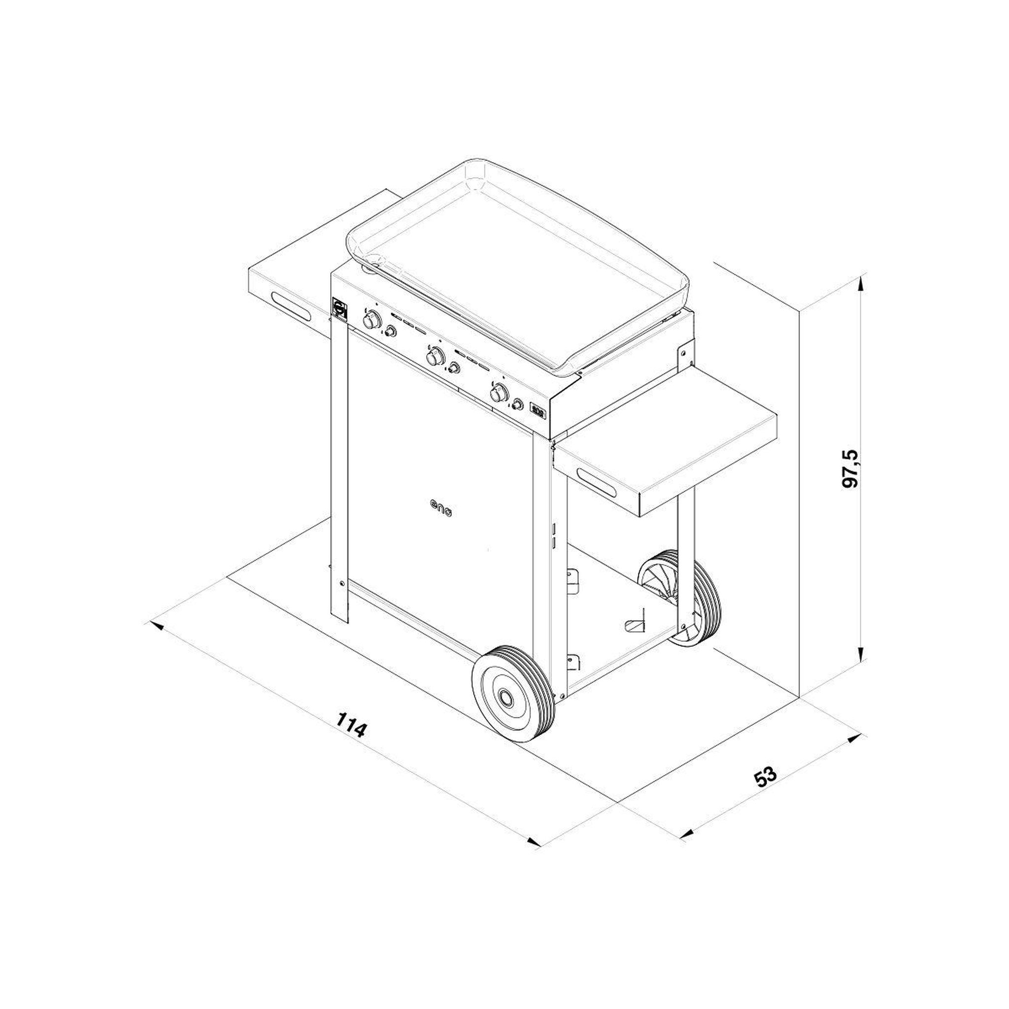 Voir la diapositive 5 : Eno Plancha gaz Combo Initial 65 Inox 3 bruleurs sur chariot, 62x36 cm