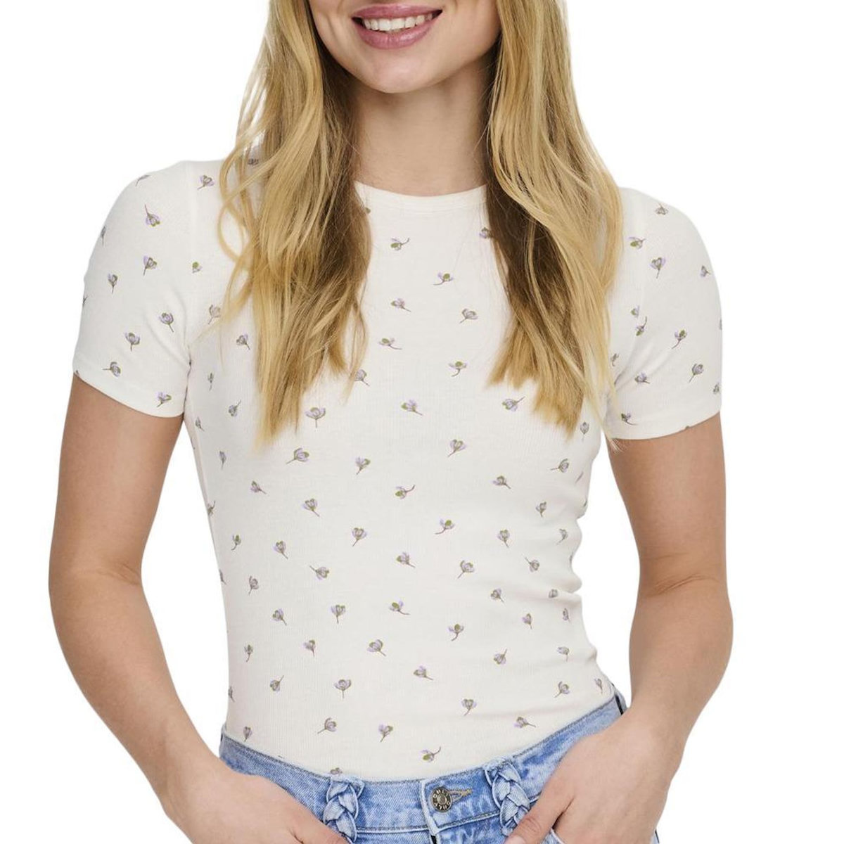 JACQUELINE DE YONG T-Shirt Blanc/Mauve Femme JDY Lucky