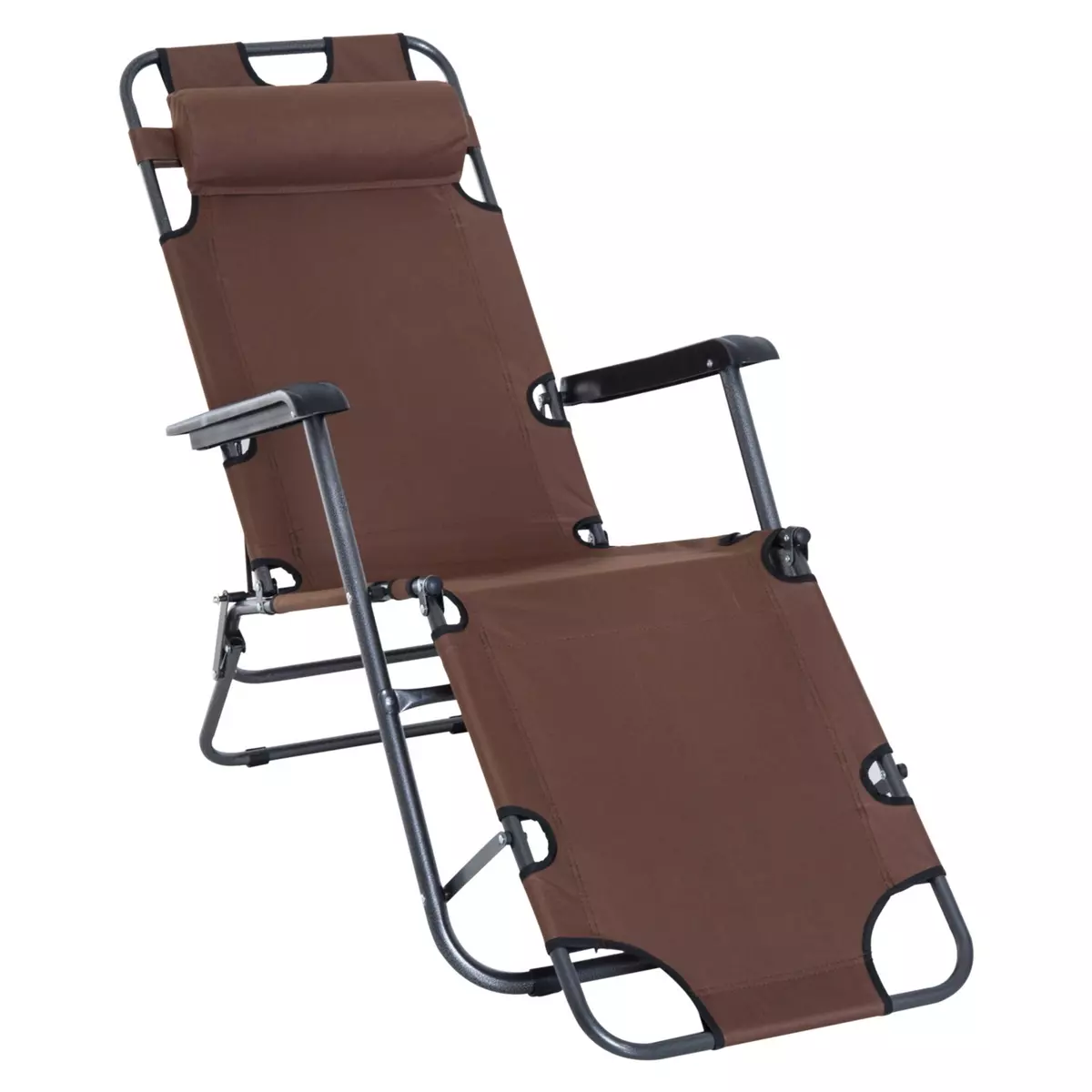 OUTSUNNY Outsunny Chaise longue pliable bain de soleil transat de relaxation dossier inclinable avec repose-pied polyester oxford marron