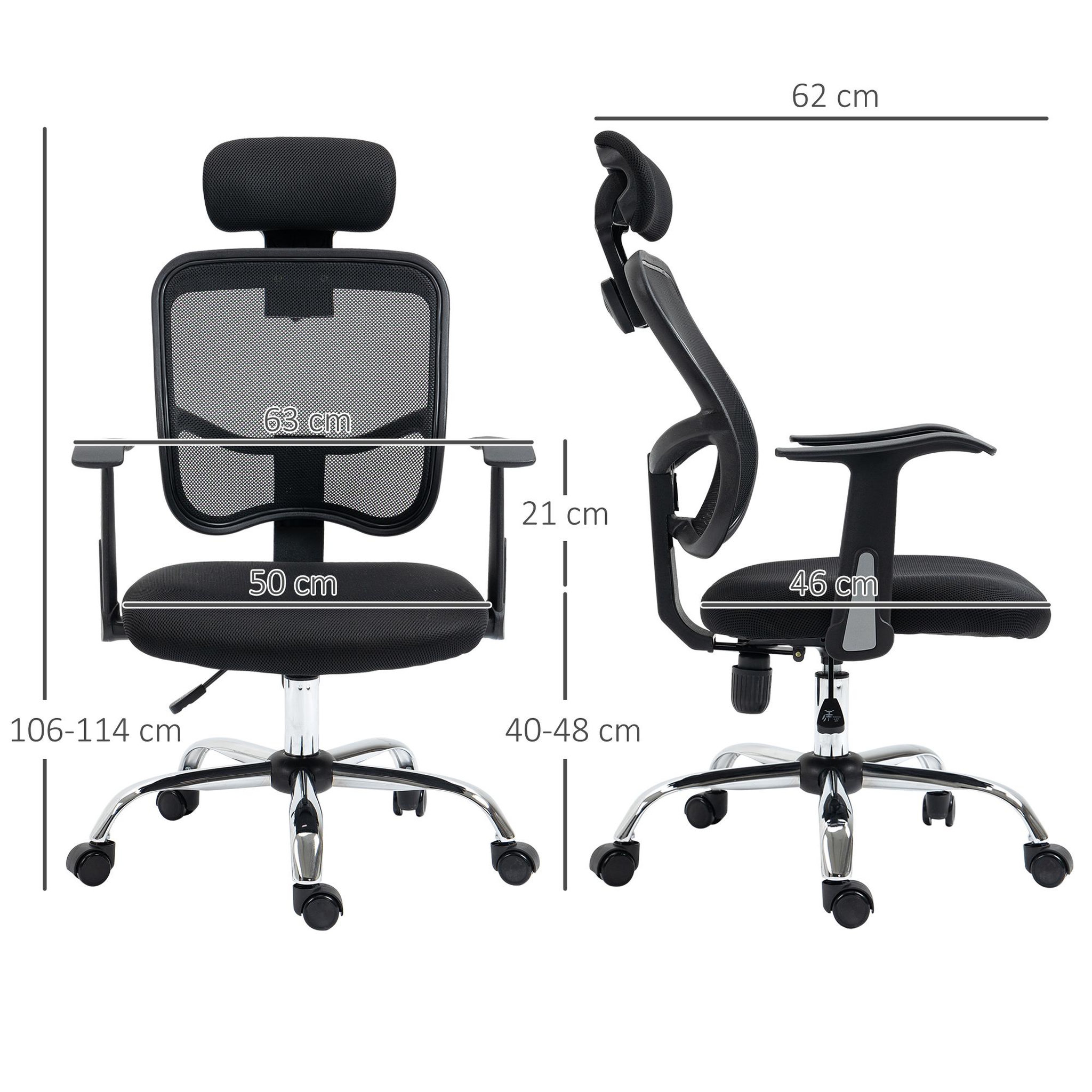 Voir la diapositive 3 : VINSETTO Vinsetto Fauteuil de bureau manager grand confort chaise de bureau réglable dossier inclinable piètement chromé tissu maille polyester noir