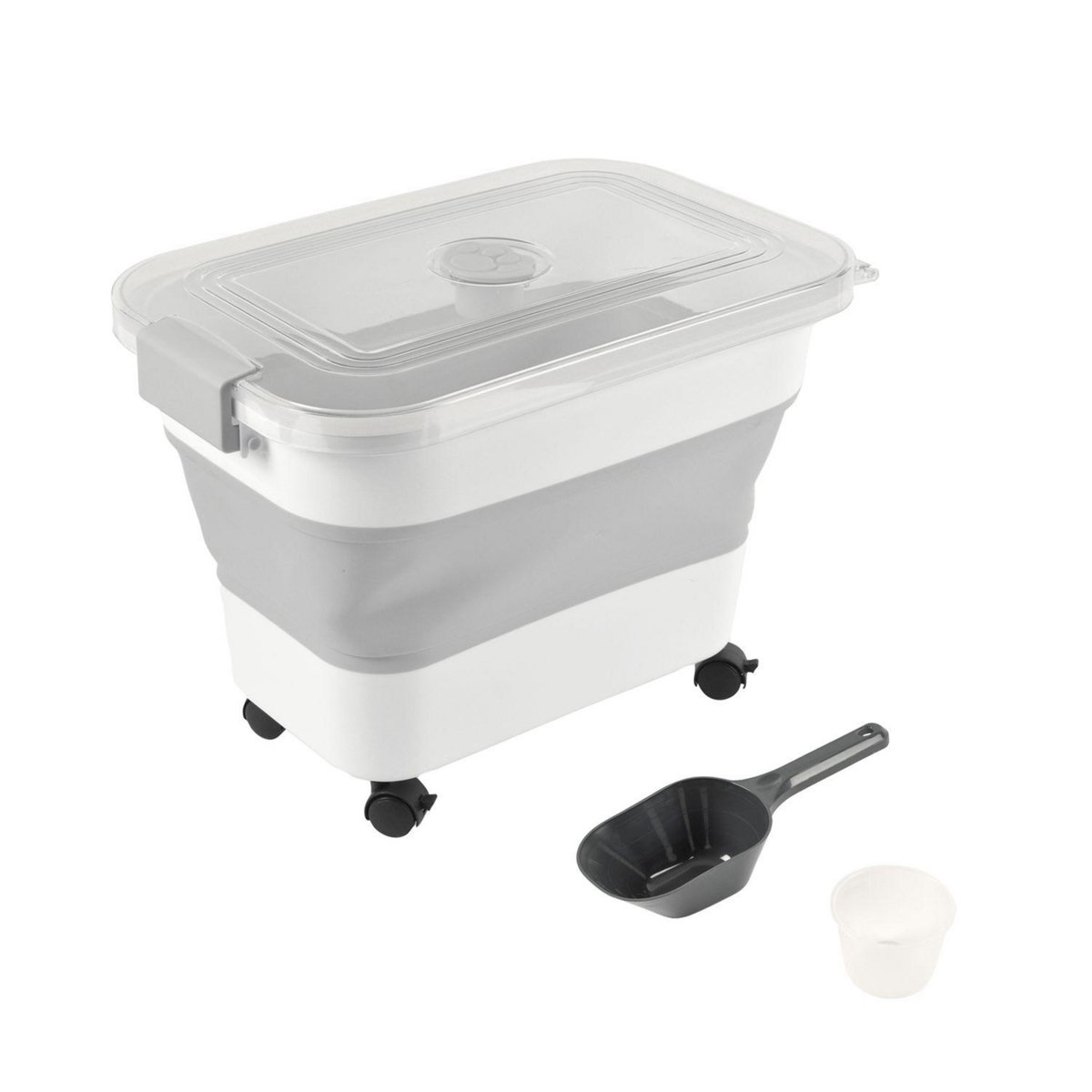 LOVE STORY Boite conteneur à croquettes pliable avec roues - Blanc