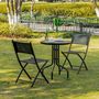 Voir la diapositive 2 : OUTSUNNY Salon de jardin bistro 2 chaises pliables - table ronde dim. Ø60 x 70H cm - plateau verre trempé métal époxy textilène noir