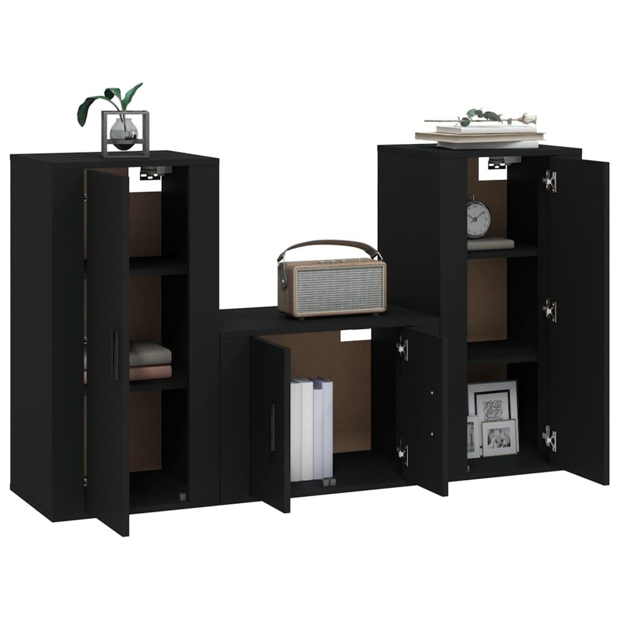 Voir la diapositive 3 : VIDAXL Ensemble de meubles TV 3 pcs Noir Bois d'ingenierie