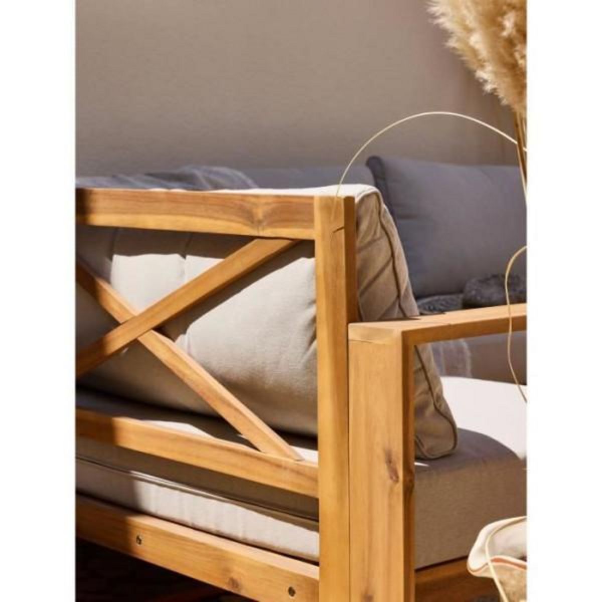 BOCARNEA Salon de jardin d'angle modulable - Bois d'acacia - 9 personnes - LEVATA XXL - Lin + Housse