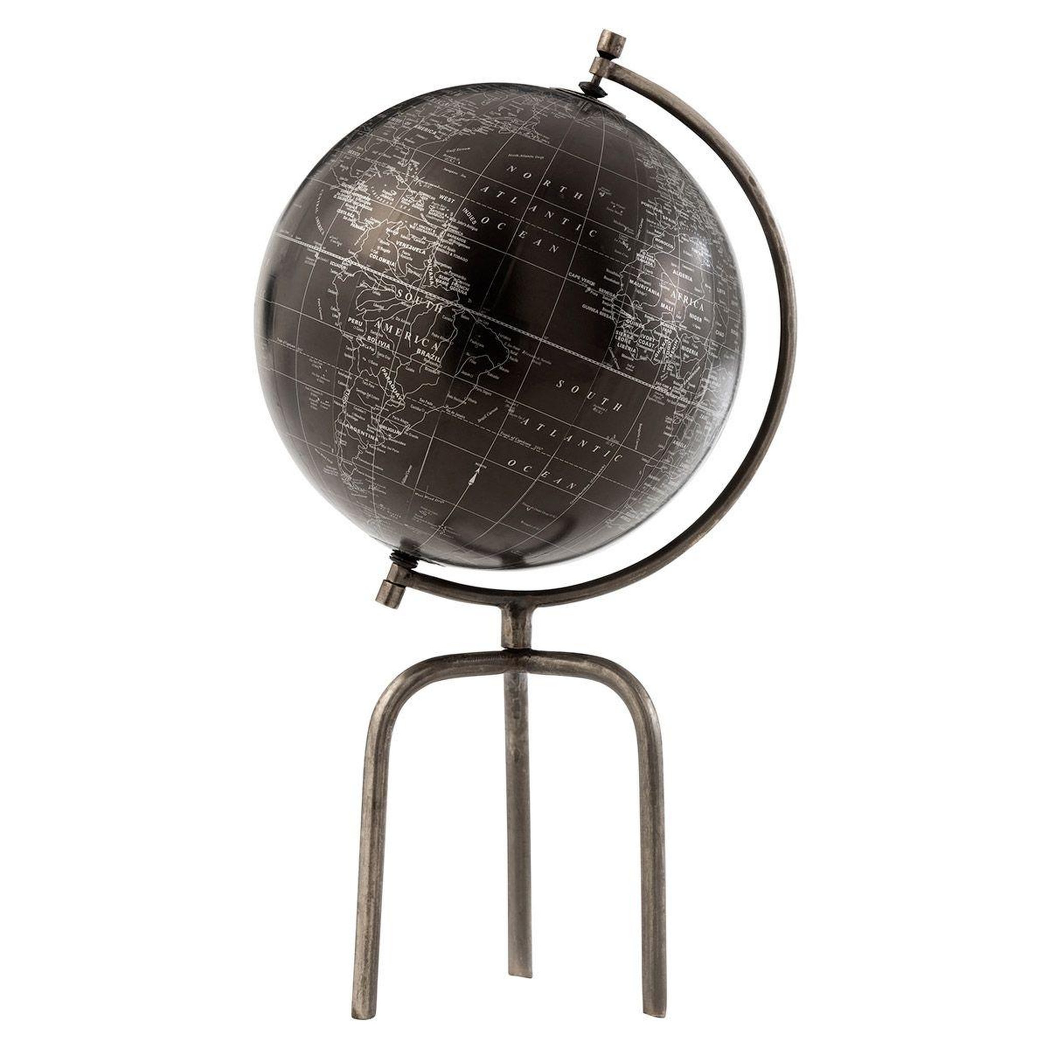 J-LINE Globe sur pied trépied  smokey  60cm argent & noir