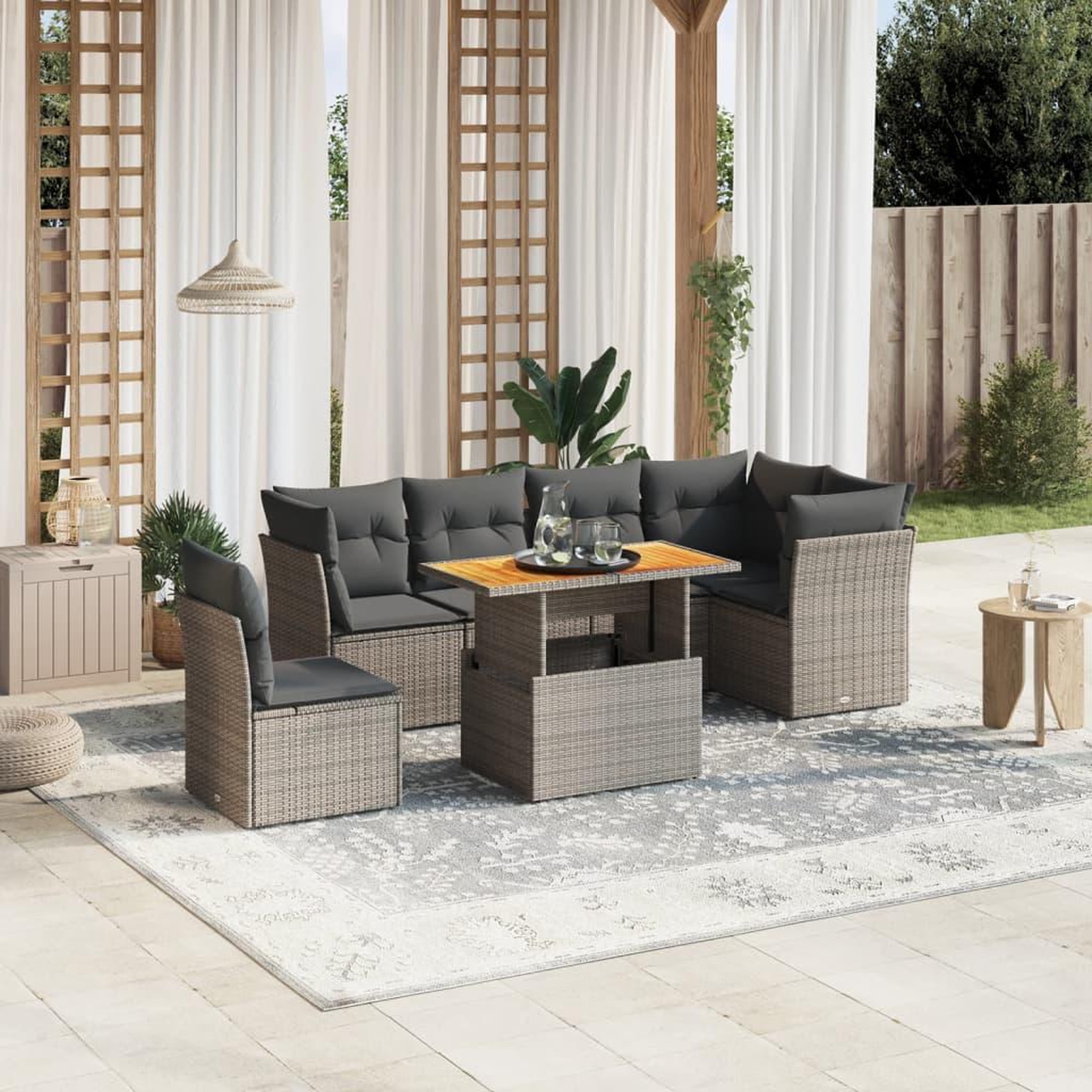 VIDAXL Salon de jardin avec coussins 7 pcs gris resine tressee