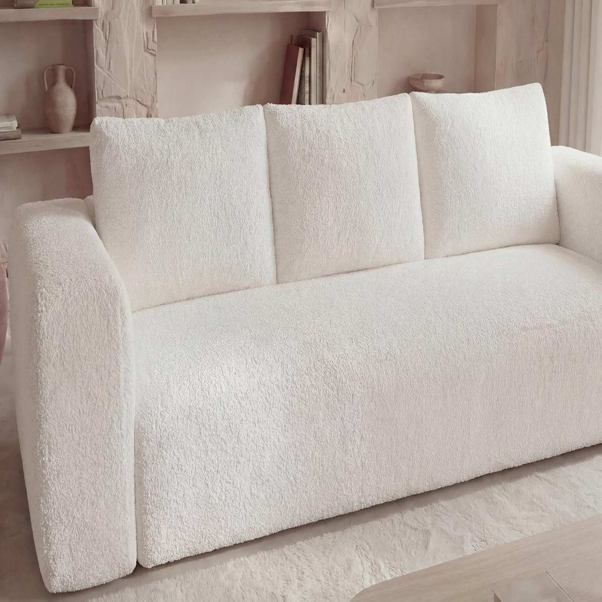Voir la diapositive 4 : CASANOVA PARIS Ariel - canapé droit convertible tissu bouclette 3 places
