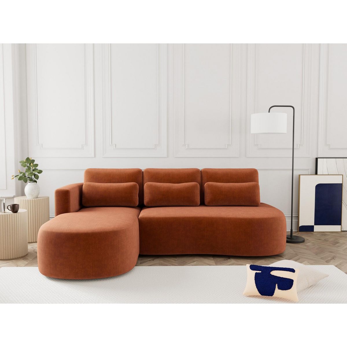 LISA DESIGN Mahina - canapé d'angle gauche 4 places convertible avec coffre en velours côtelé