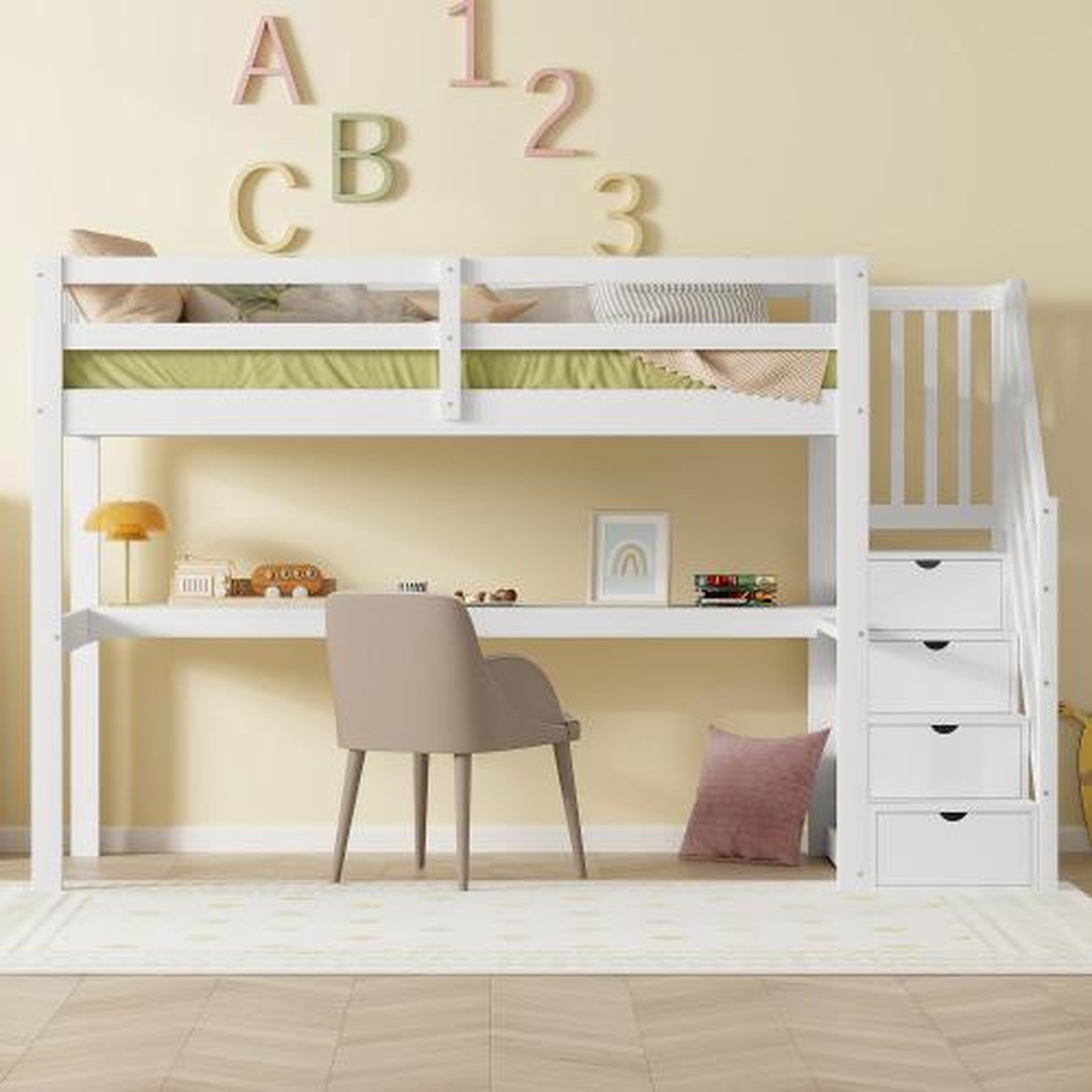 Voir la diapositive 2 : MERAX Lit combiné enfant 90x200 cm coloris blanc pin