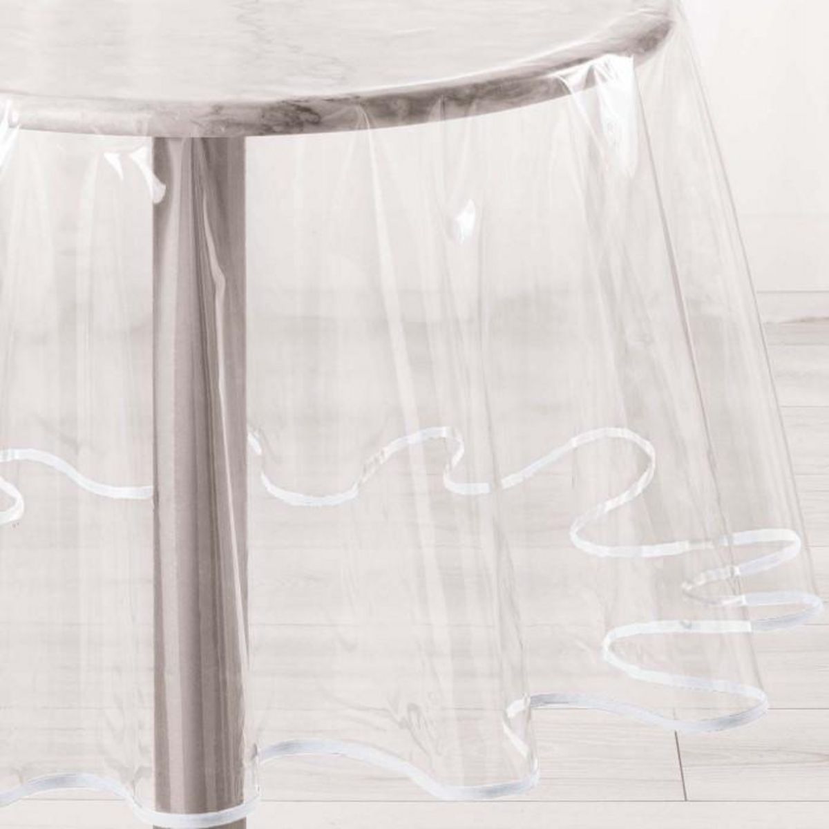 Paris Prix Nappe Ronde Cristal  Garden  180cm Transparent & Blanc