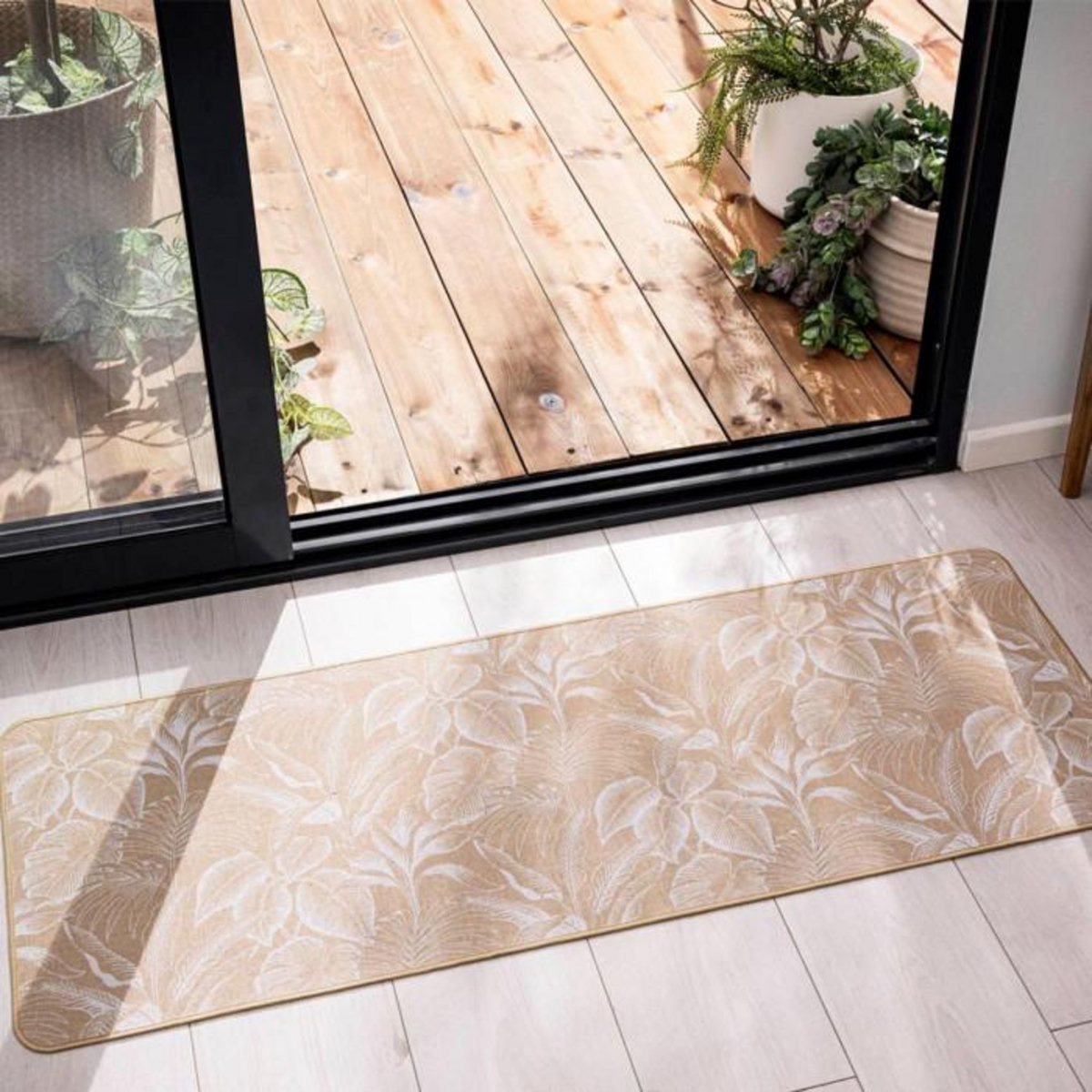 Paris Prix Tapis Déco Imprimé  Stylis  45x120cm Naturel & Blanc