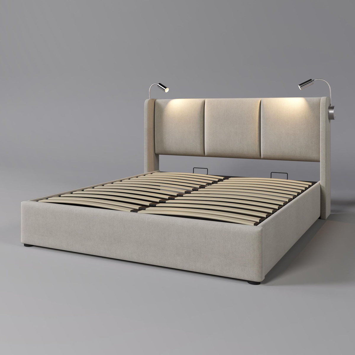 MERAX Lit Rembourré Coffre  Lin Avec USB Et 2 Lampes De Lecture