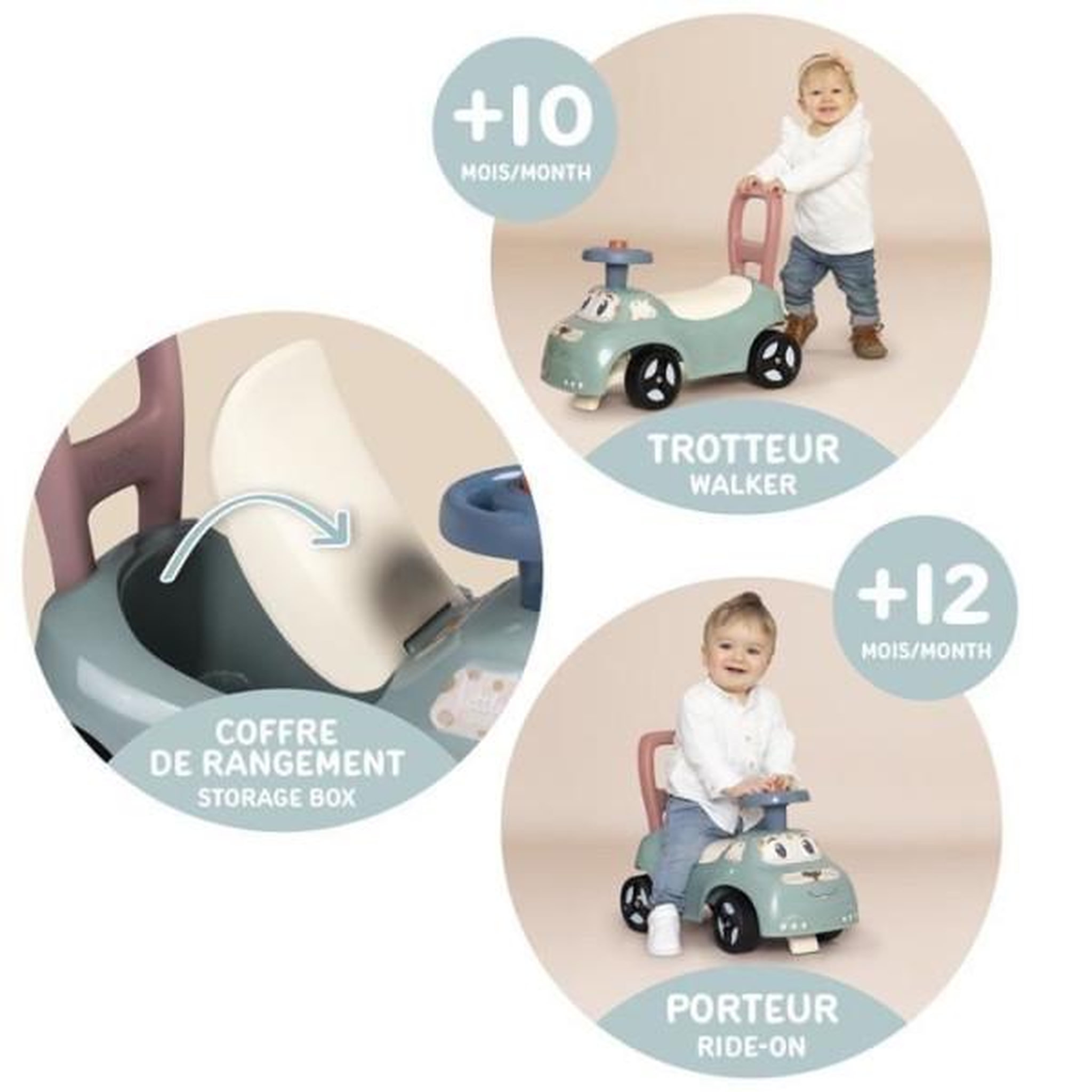 Voir la diapositive 2 : SMOBY Little Smoby - Porteur Auto - Coffre sous la selle + siege - Klaxon - A partir de 10 ans - Fabrication française