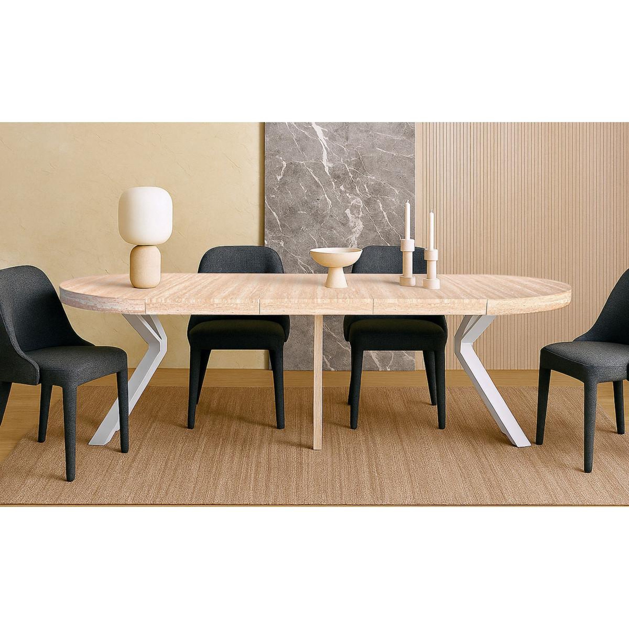 Voir la diapositive 5 : Paris Prix Table à manger extensible  zefane  110-260cm beige & blanc