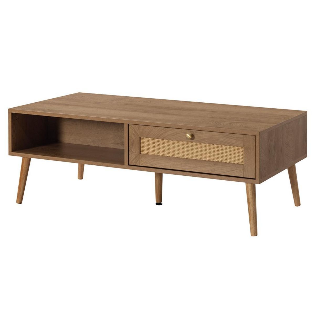 BEST MOBILIER Goto - table basse - effet bois et cannage - 1 tiroir et 1 niche - 110 cm