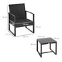 Voir la diapositive 3 : OUTSUNNY Salon de jardin 2 places 3 pièces 2 chaises avec coussins + table basse plateau verre trempé résine tressée 4 fils imitation rotin noir