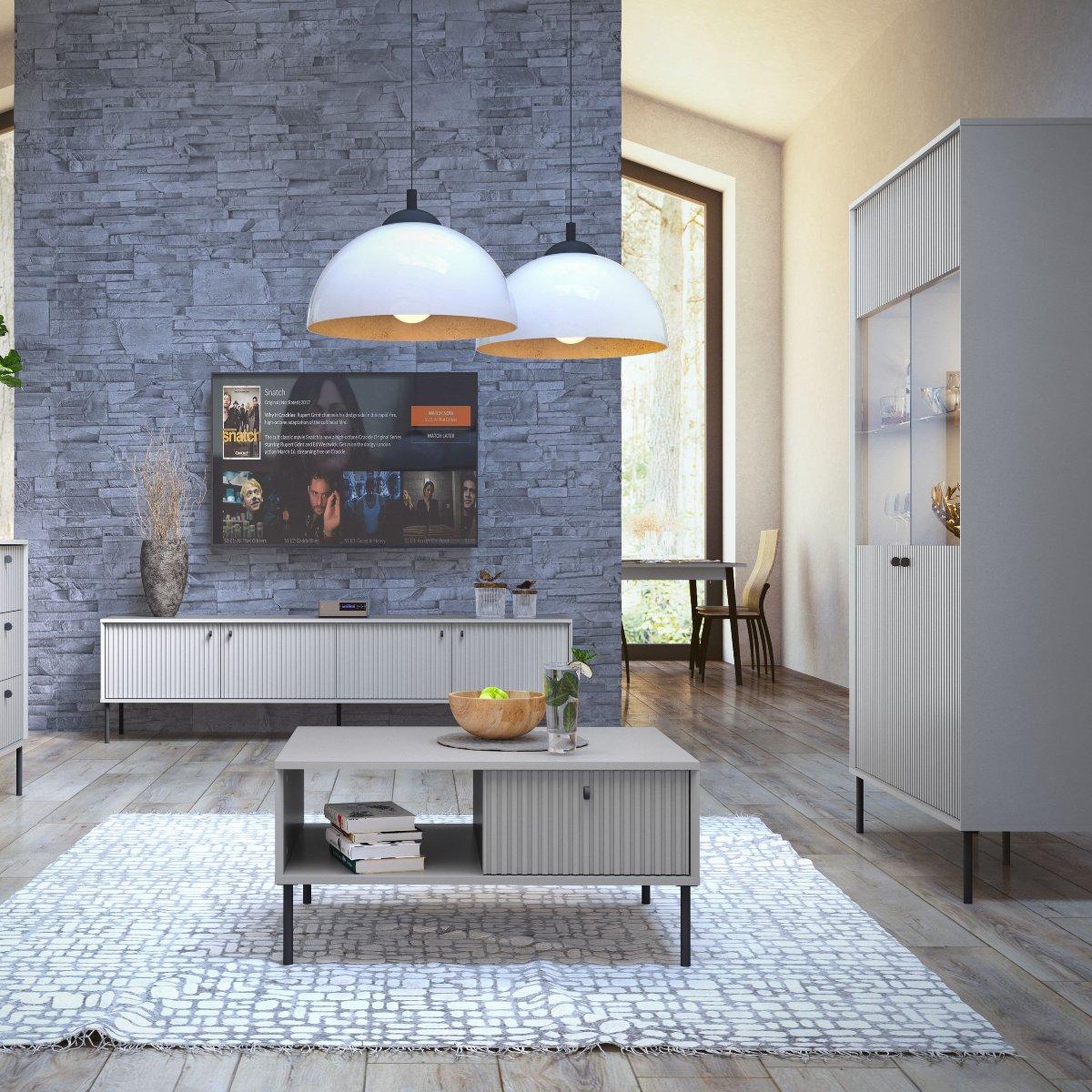 Voir la diapositive 3 : JLC KREATION Meuble tv moderne gris 210cm simy