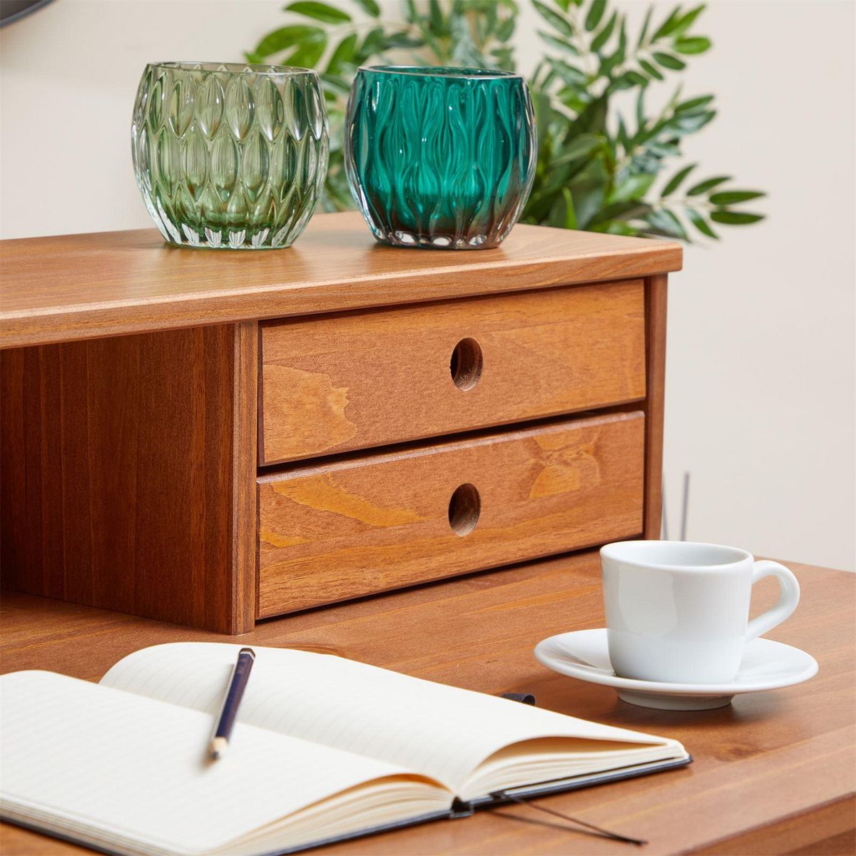 IDIMEX Bureau MILANO en pin massif avec 4 tiroirs et 1 niche