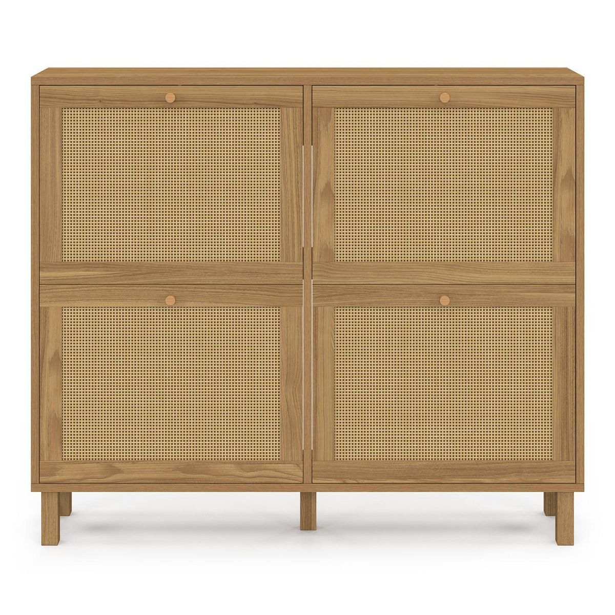 ID MARKET Meuble à chaussures 20 paires HANAE 4 portes effet naturel cannage