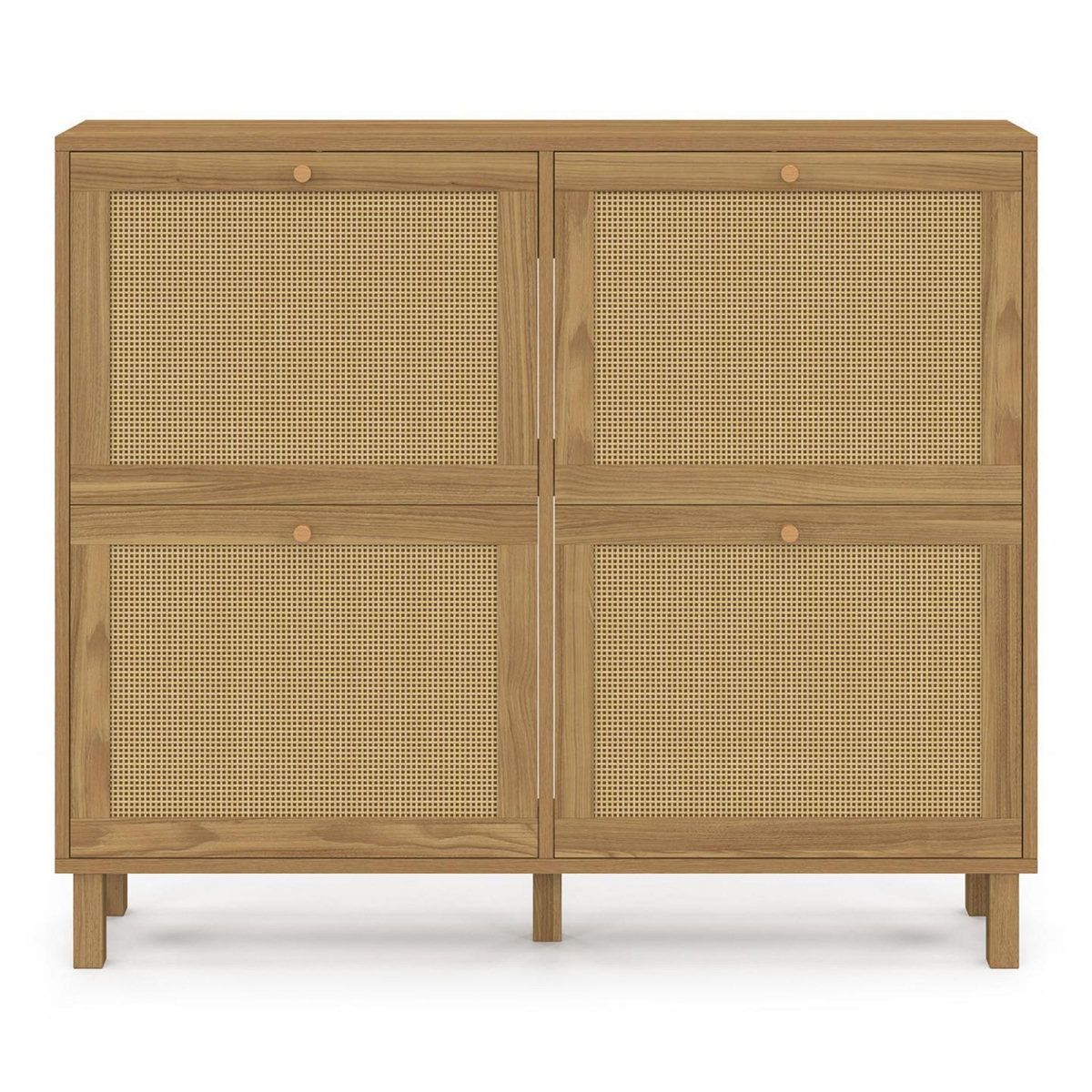 ID MARKET Meuble à chaussures 20 paires HANAE 4 portes effet naturel cannage