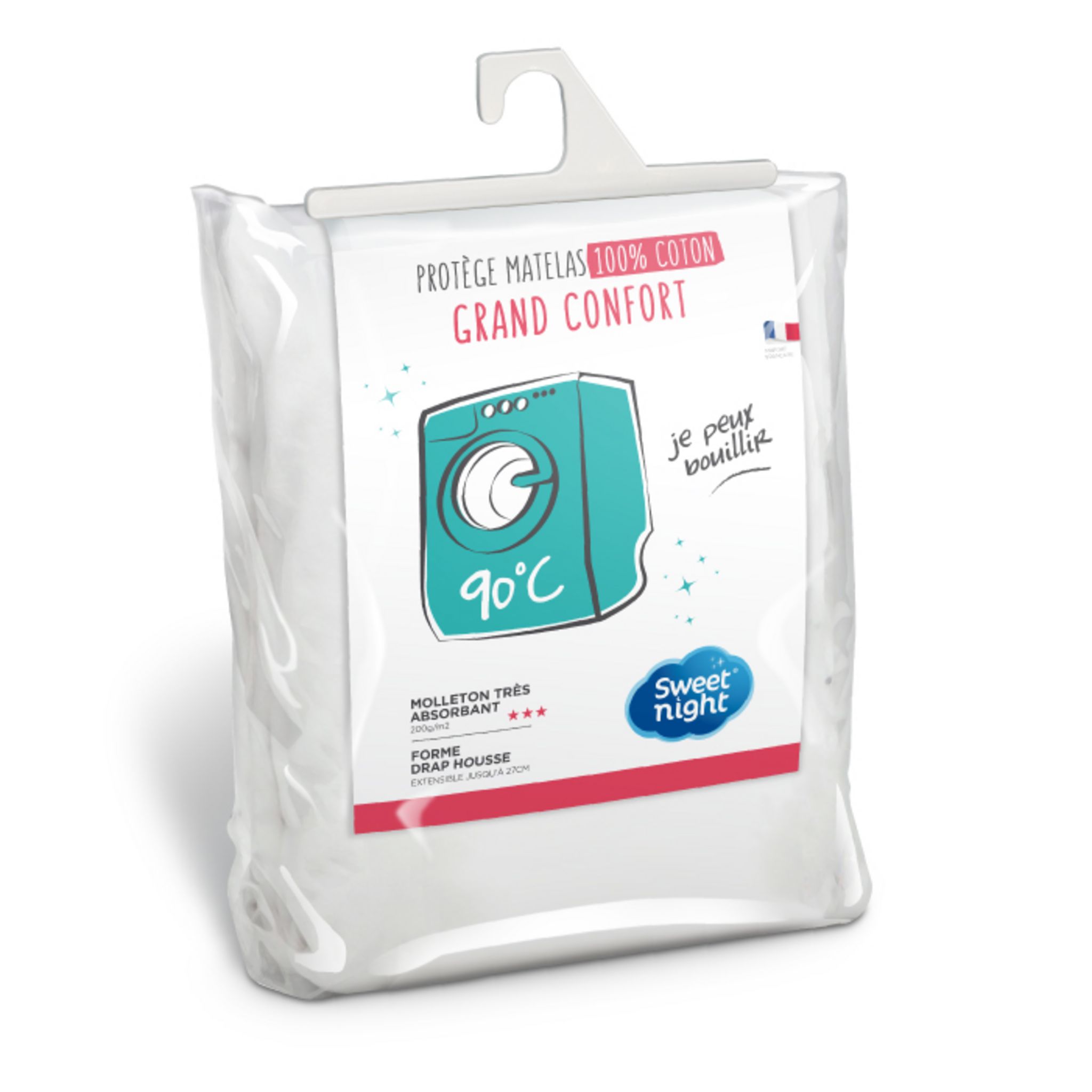 Sweetnight Protège matelas coton absorbant lavable à 90°c - Forme drap housse QUALITE PLUS. Coloris disponibles : Blanc
