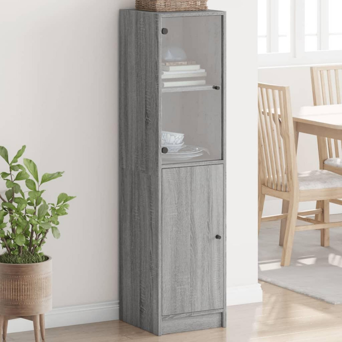 VIDAXL Buffet avec porte en verre sonoma gris 35x37x142 cm