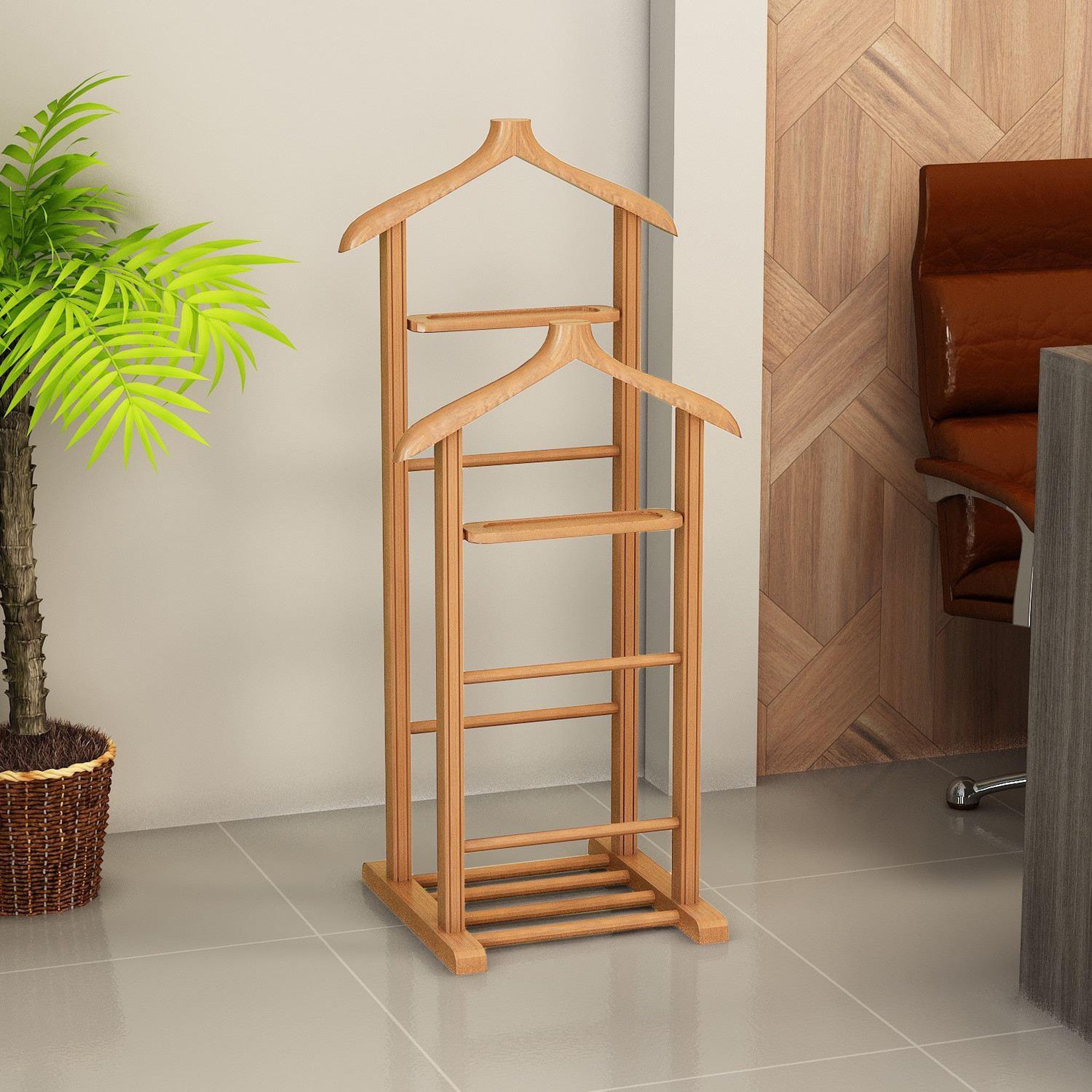 Voir la diapositive 2 : Habitat et Jardin Portant à vêtement en bois  beta  - 33 x 46 x 120 cm - beige