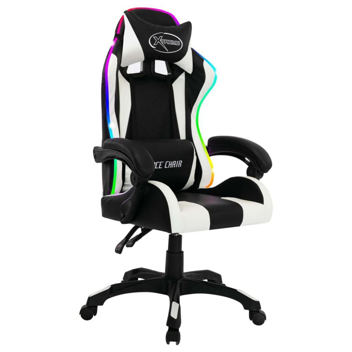 VIDAXL Fauteuil de jeux video avec LED RVB Blanc et noir Similicuir
