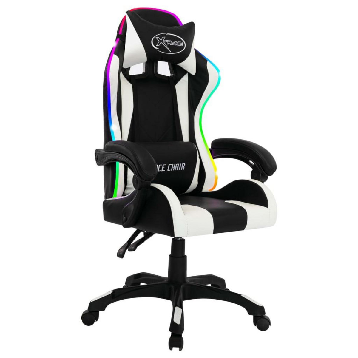 VIDAXL Fauteuil de jeux video avec LED RVB Blanc et noir Similicuir