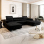 Voir la diapositive 2 : BEST MOBILIER Ayden - canapé panoramique en u 7 places convertible avec coffre et têtières réglables en tissu