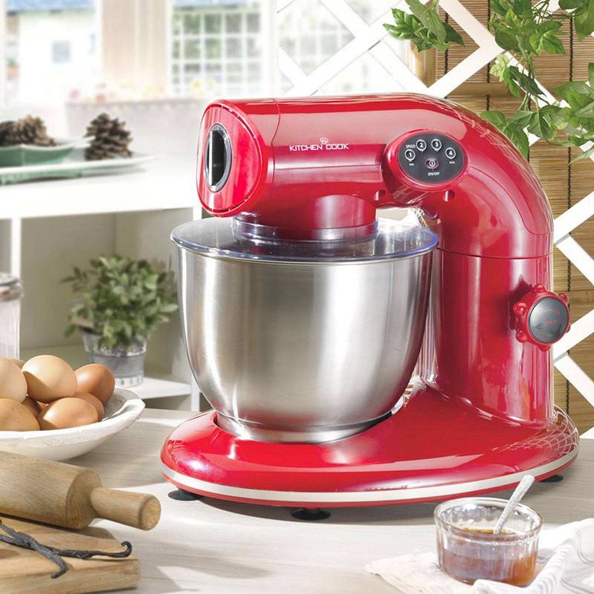 Voir la diapositive 2 : KITCHENCOOK Kitchencook - robot pâtissier ak80_red_v2 - 1000 w 5 l - kit pâtisserie