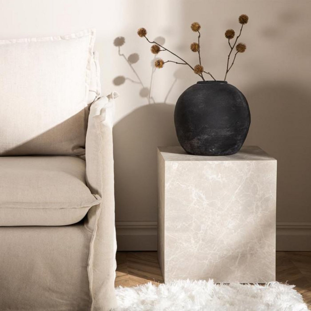 Paris Prix Table d'Appoint Imitation Marbre  York  45cm Beige