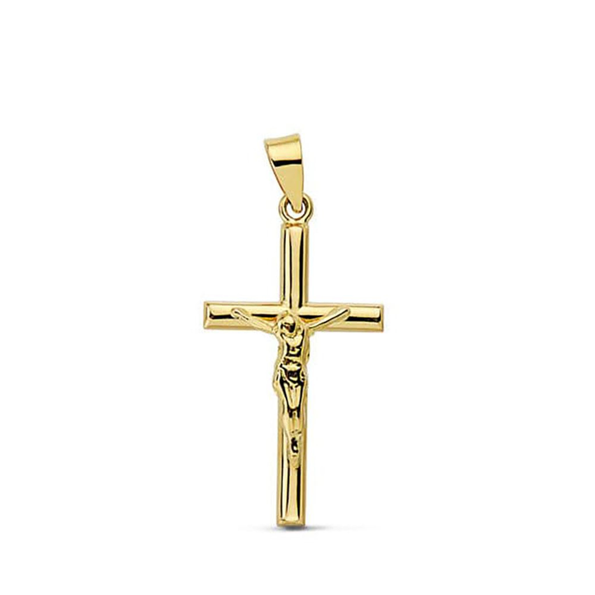 L'ATELIER D'AZUR Pendentif  - Médaille Christ sur la Croix Or 18 Carats 750 Jaune - Chaine Offerte
