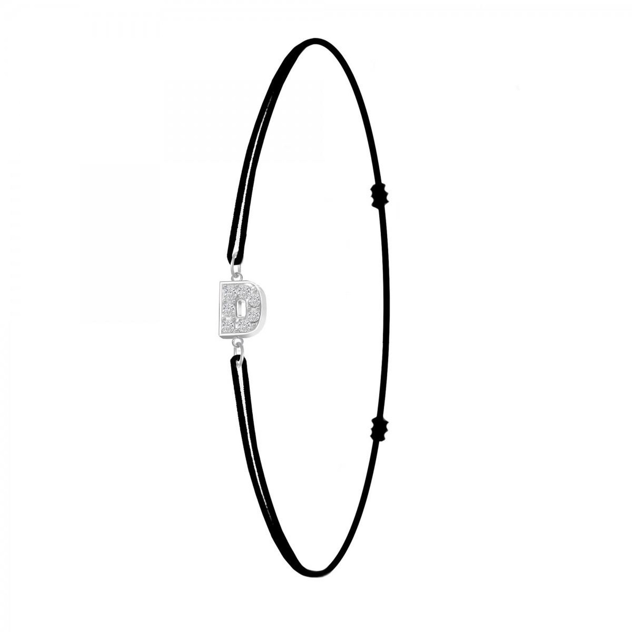 SC CRYSTAL Bracelet lettre D élastique noir SC Crystal orné de Cristaux scintillants