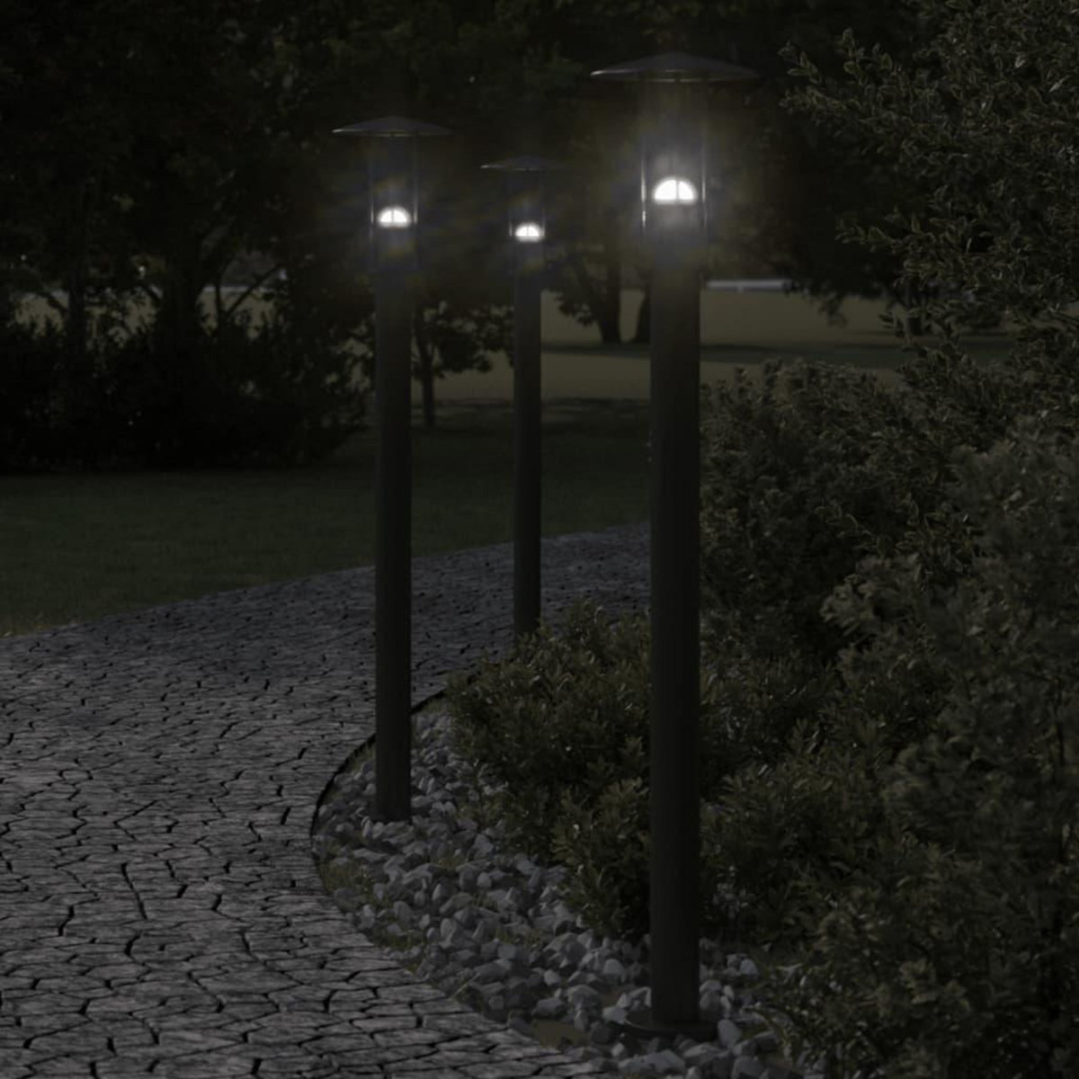 VIDAXL Lampadaires d'exterieur 3 pcs noir 100 cm acier inoxydable