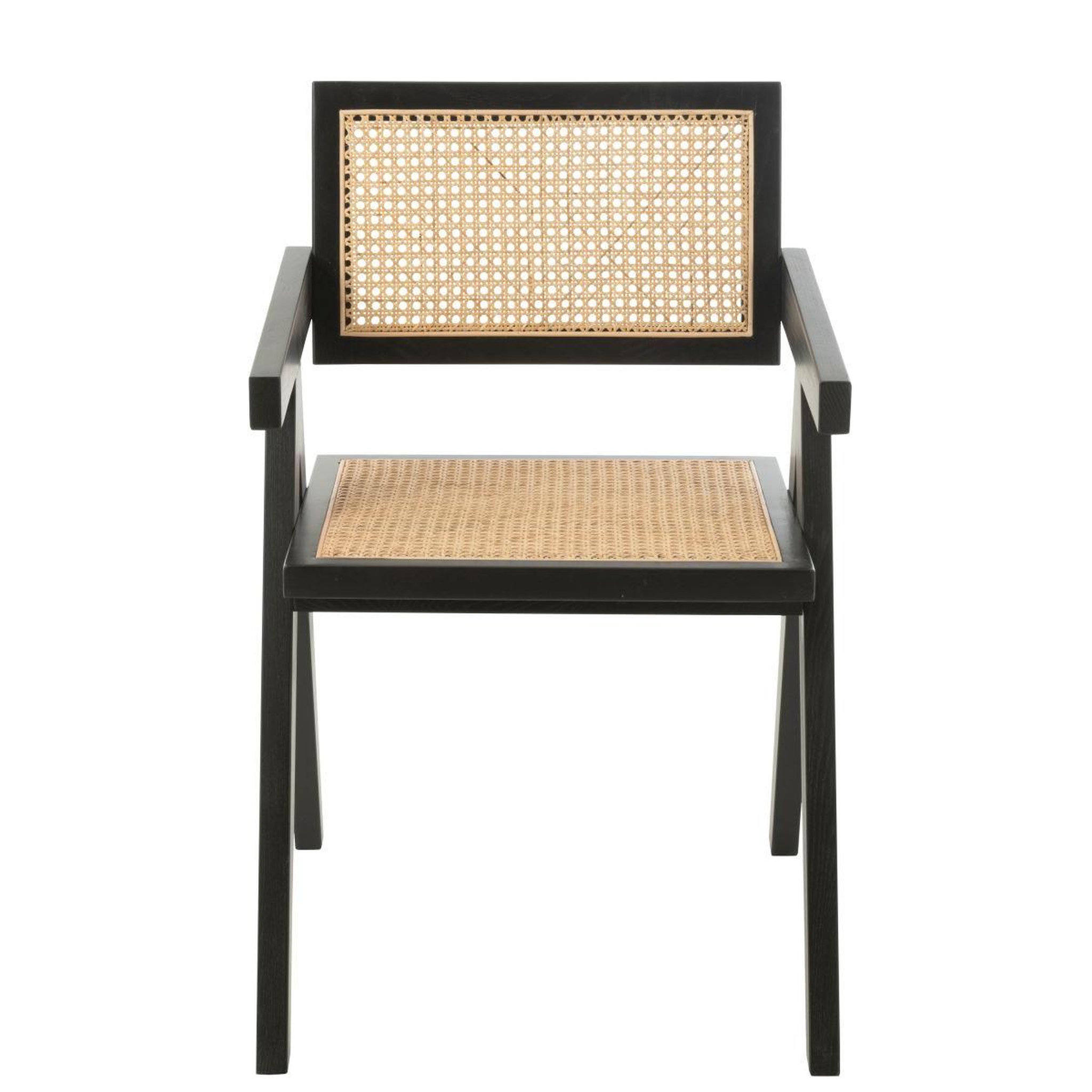 Voir la diapositive 2 : J-LINE Chaise cannage en bois  grid  80cm noir
