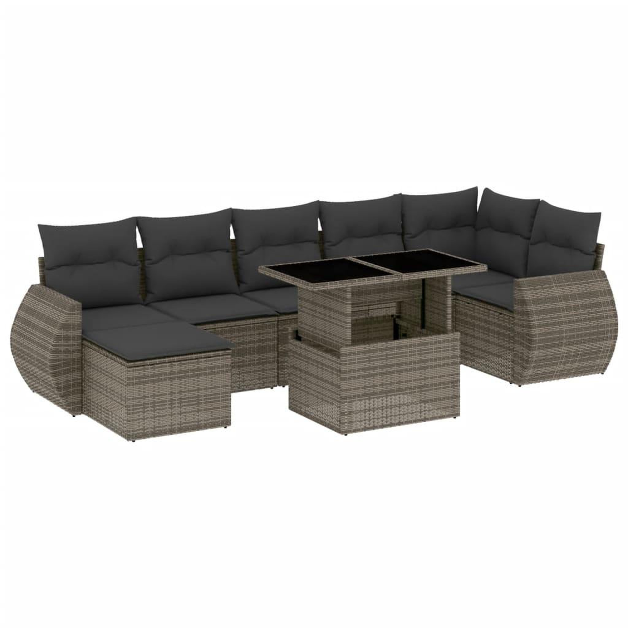 Voir la diapositive 2 : VIDAXL Salon de jardin 8 pcs avec coussins gris resine tressee