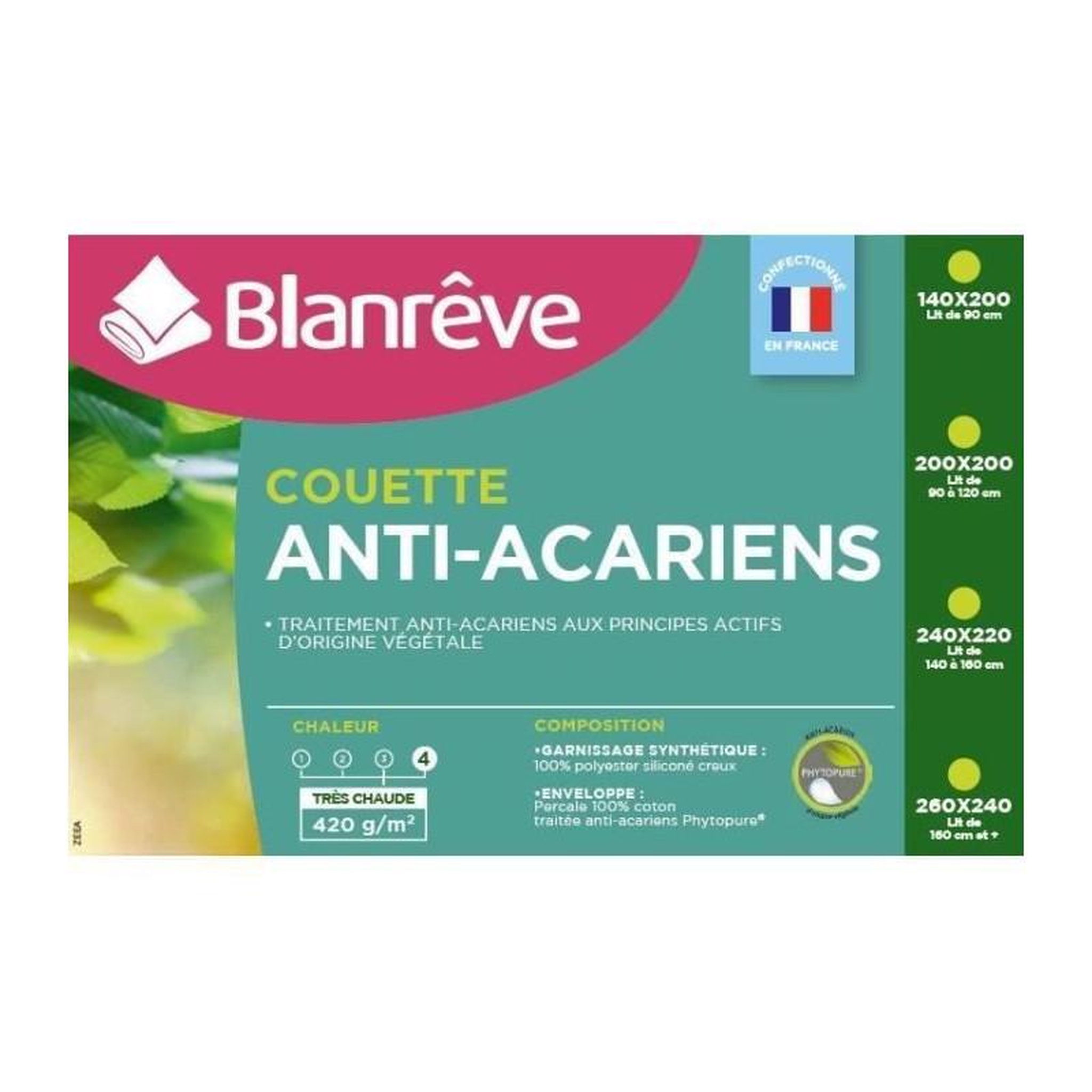 Voir la diapositive 2 : BLANREVE BLANREVE Couette tres chaude Percale - Anti-acariens - 420g/m2 - 220x240cm