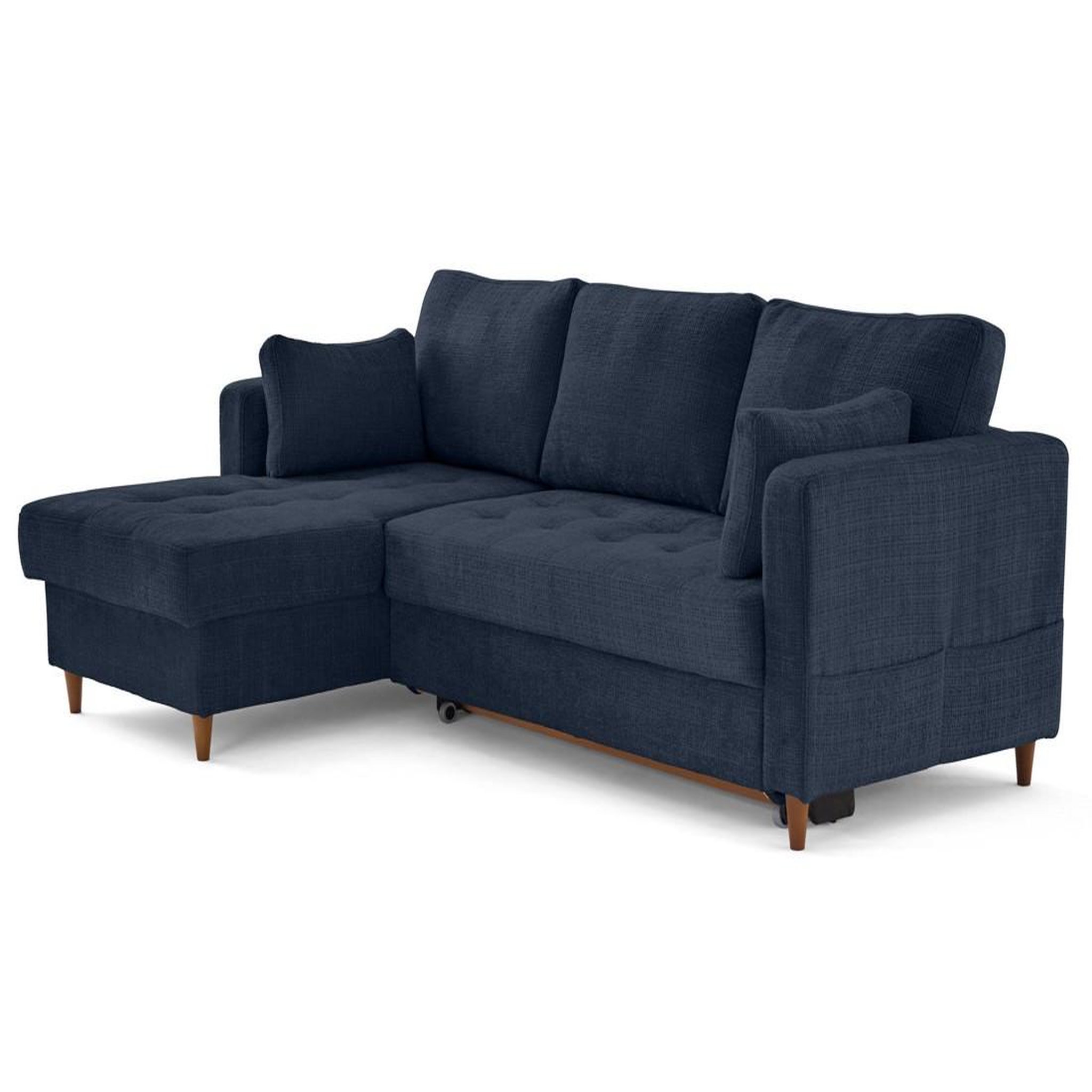 Voir la diapositive 4 : BEST MOBILIER Anna - canapé d'angle gauche 4 places convertible avec coffre en velours texturé