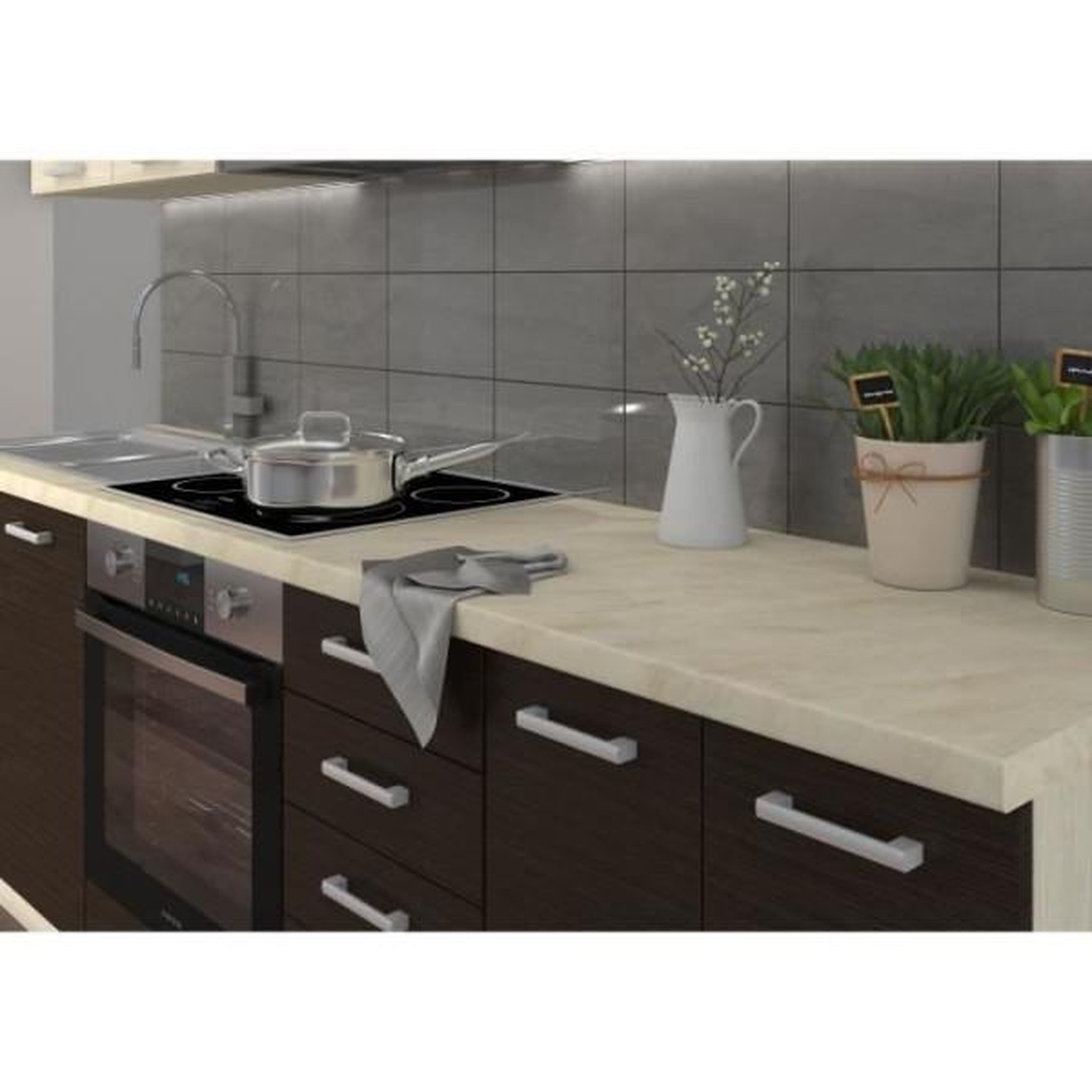 Voir la diapositive 2 : MARKET24 CHAMONIX Plan de travail Stratifié - L 180 cm - Ep 28 mm - Beige mat