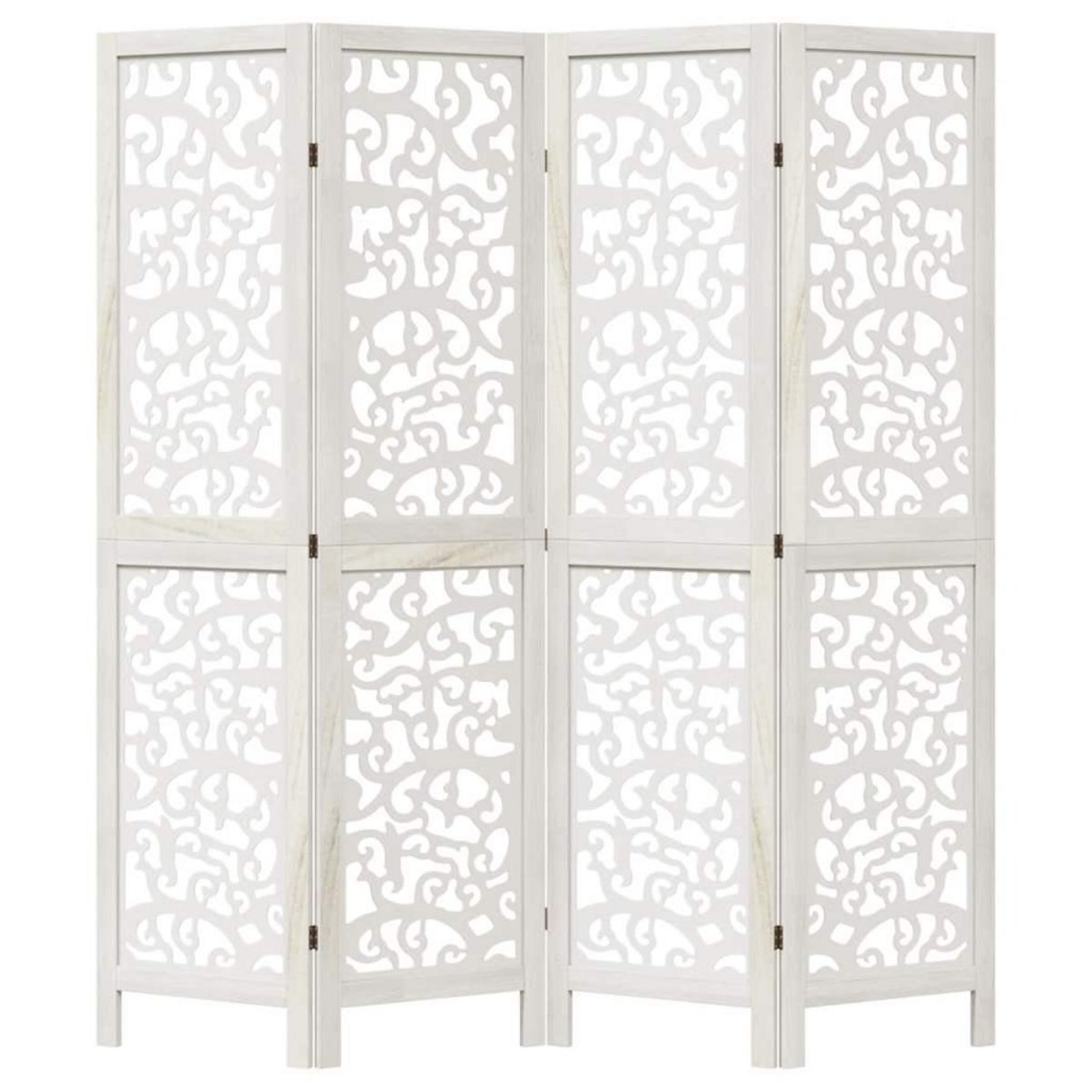 VIDAXL Cloison de separation 4 panneaux blanc bois de paulownia massif