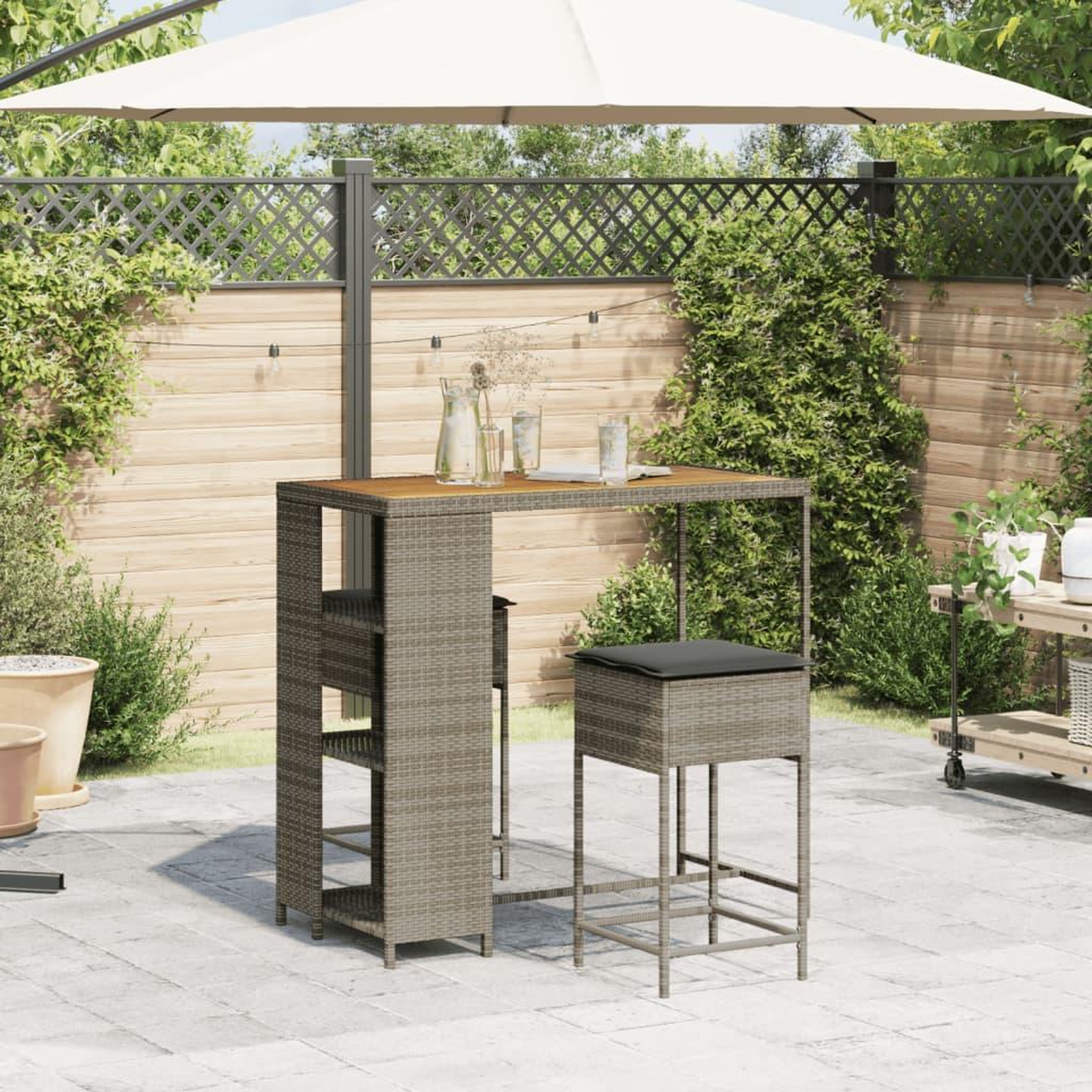 Voir la diapositive 3 : VIDAXL Ensemble de bar de jardin 3 pcs et coussins gris resine tressee