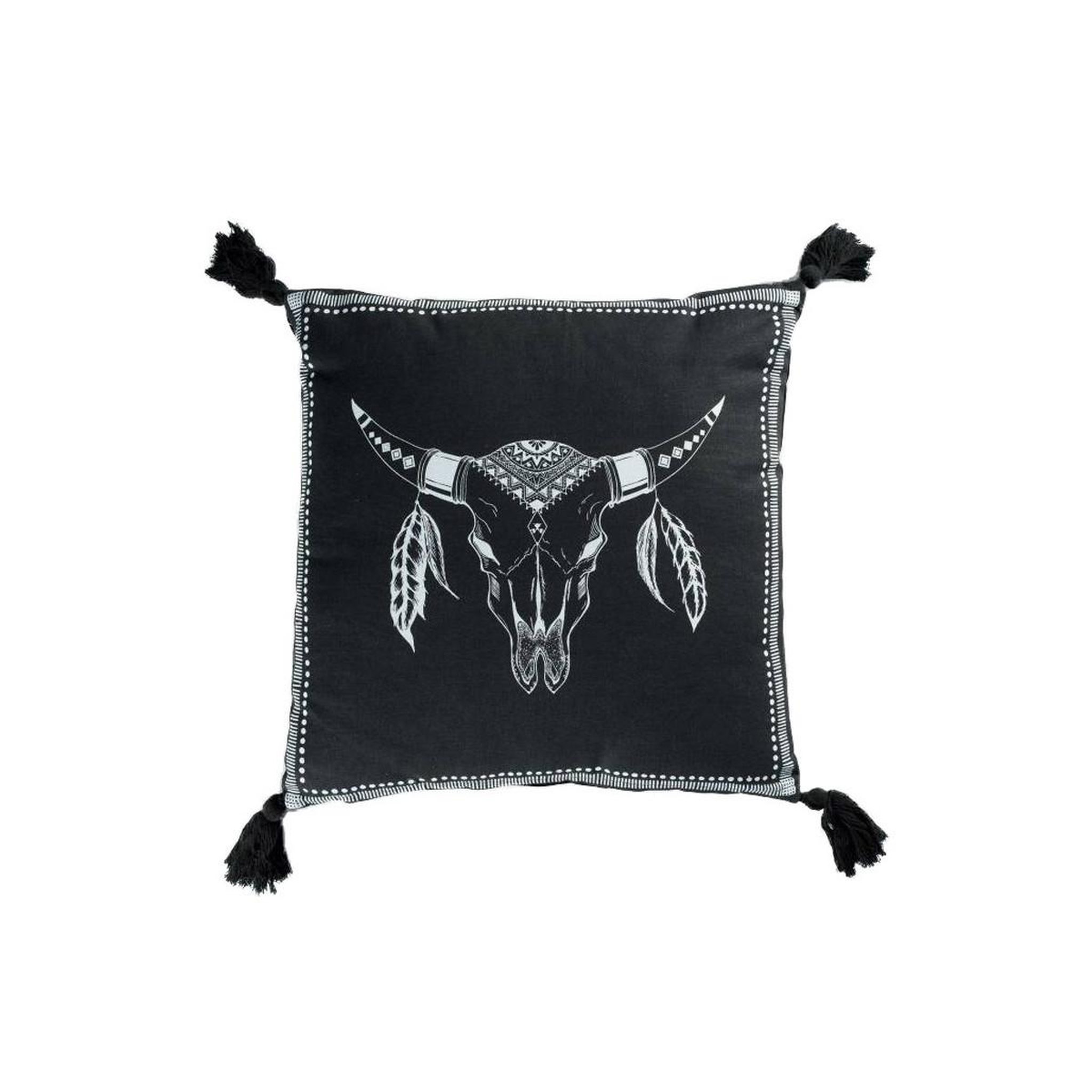 Douceur d'Intérieur Coussin déco à pompons  mohicana  40x40cm noir