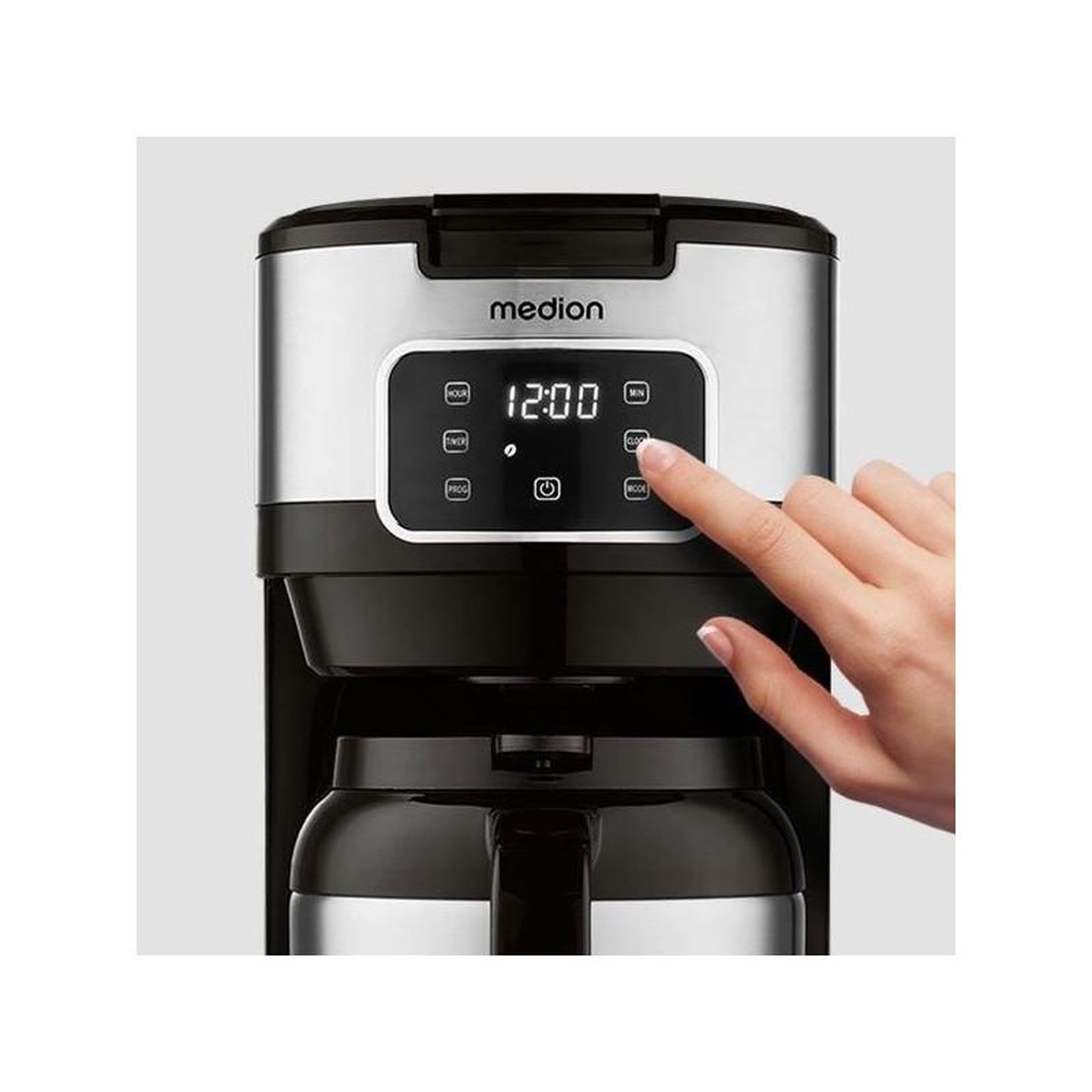Voir la diapositive 2 : Medion Cafetiere Filtre Digitale Isotherme - MEDION - 900W - 1,2L - Silver