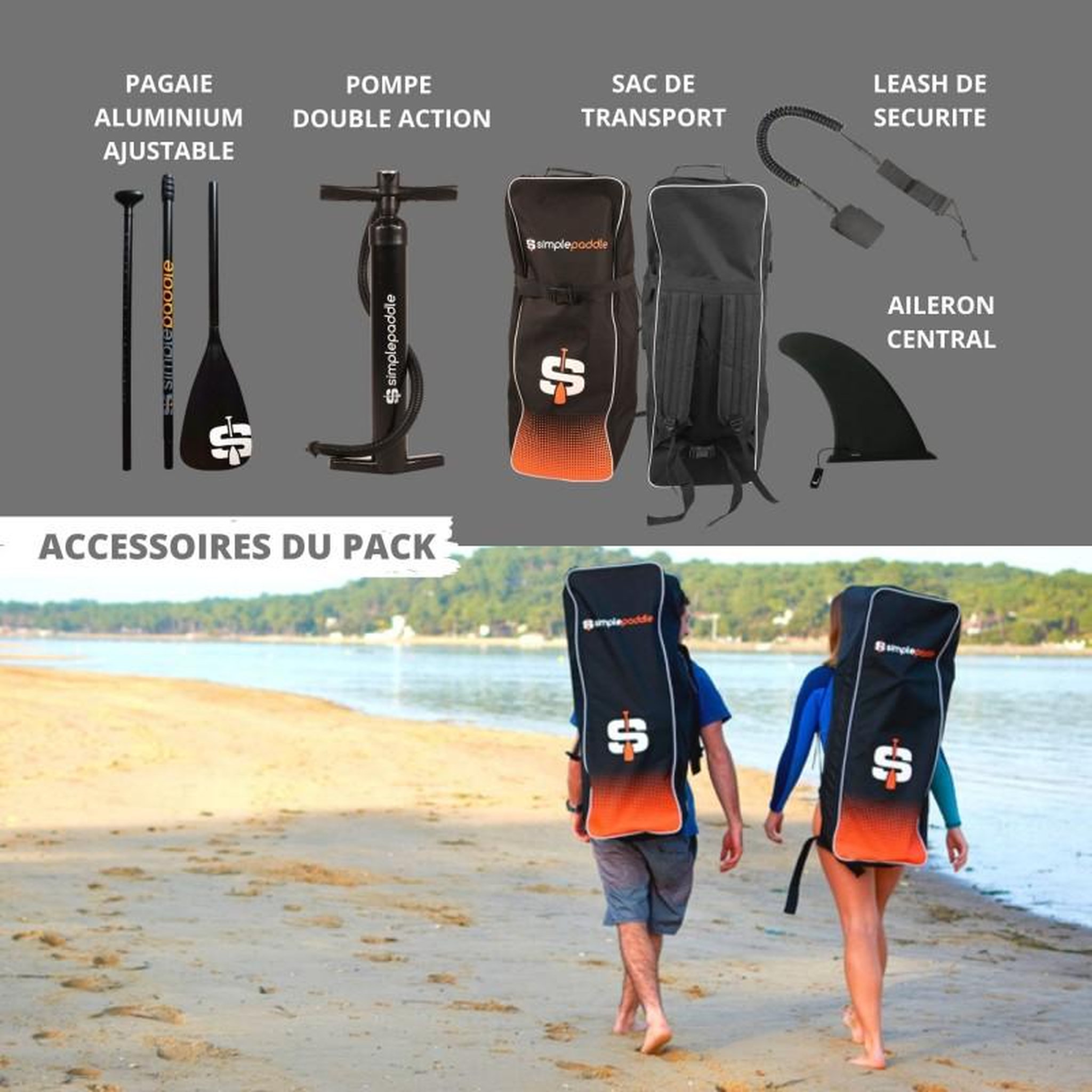 Voir la diapositive 5 : SIMPLE PADDLE Paddle Gonflable UNION 10'8 32'' 6  (320 x 81 x 15 cm) avec Pagaie, Leash, Pompe et Sac de Transport